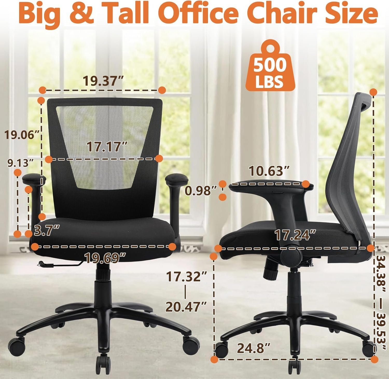 image:imageCLATINA 500lbs Big and Tall Office Chair Heavy Duty Ergonomic Mesh Desk Chairs with Wide Thick Seat Cushion and Adjustable Armrests for Home Office Conference Heavy People Black1 PackBlack