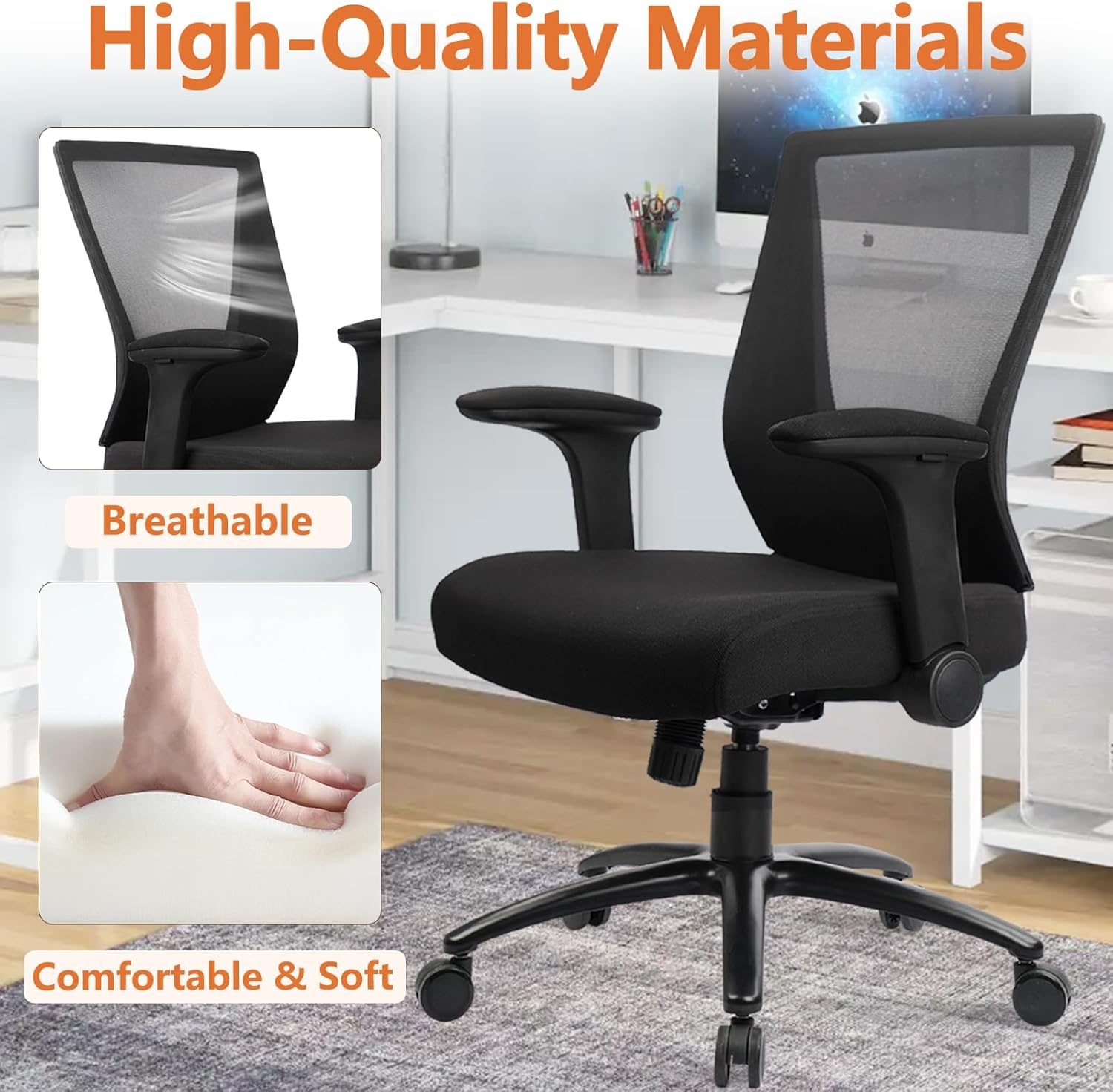 image:imageCLATINA 500lbs Big and Tall Office Chair Heavy Duty Ergonomic Mesh Desk Chairs with Wide Thick Seat Cushion and Adjustable Armrests for Home Office Conference Heavy People Black1 PackBlack