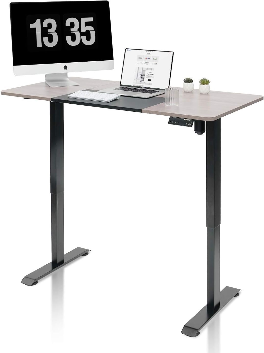 image:imageCLATINA Adjustable Height Standing Desk with Electric for Sit Stand Up Computer Home and Office 55 x 28 Inch Willow Top Black Frame BEREZI