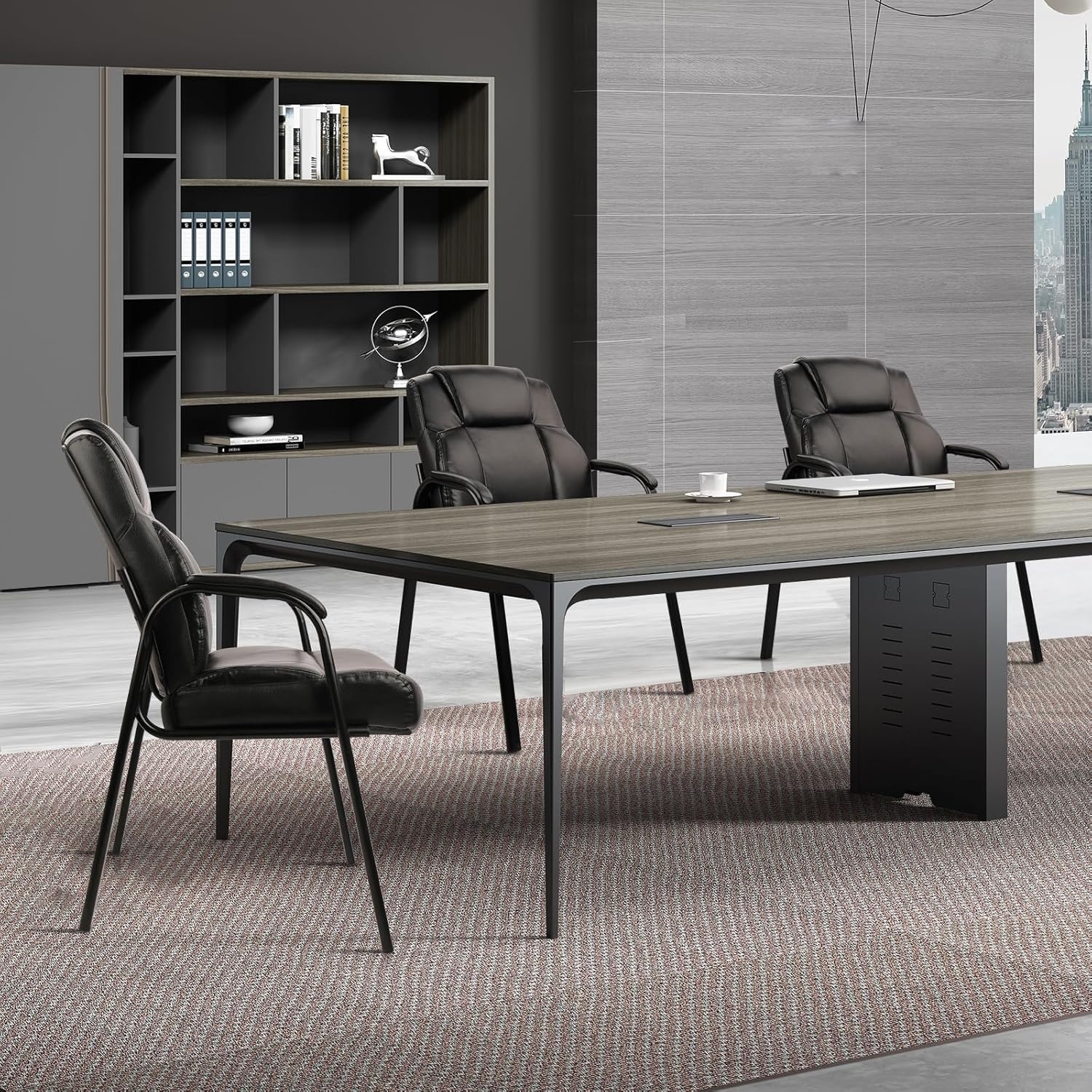 image:imageCLATINA Big amp Tall 500 lb Guest Chair PU Leather Office Reception Chairs with Sled Base Desk Chair No Wheels for Waiting Room Conference Lobby Computer Living Room BrownBlack