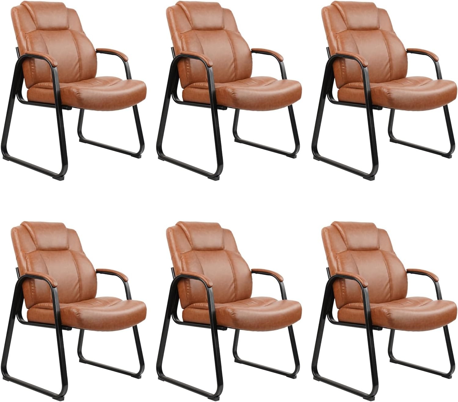image:imageCLATINA Big amp Tall 500 lb Guest Chair PU Leather Office Reception Chairs with Sled Base Desk Chair No Wheels for Waiting Room Conference Lobby Computer Living Room BrownBrownsled Base
