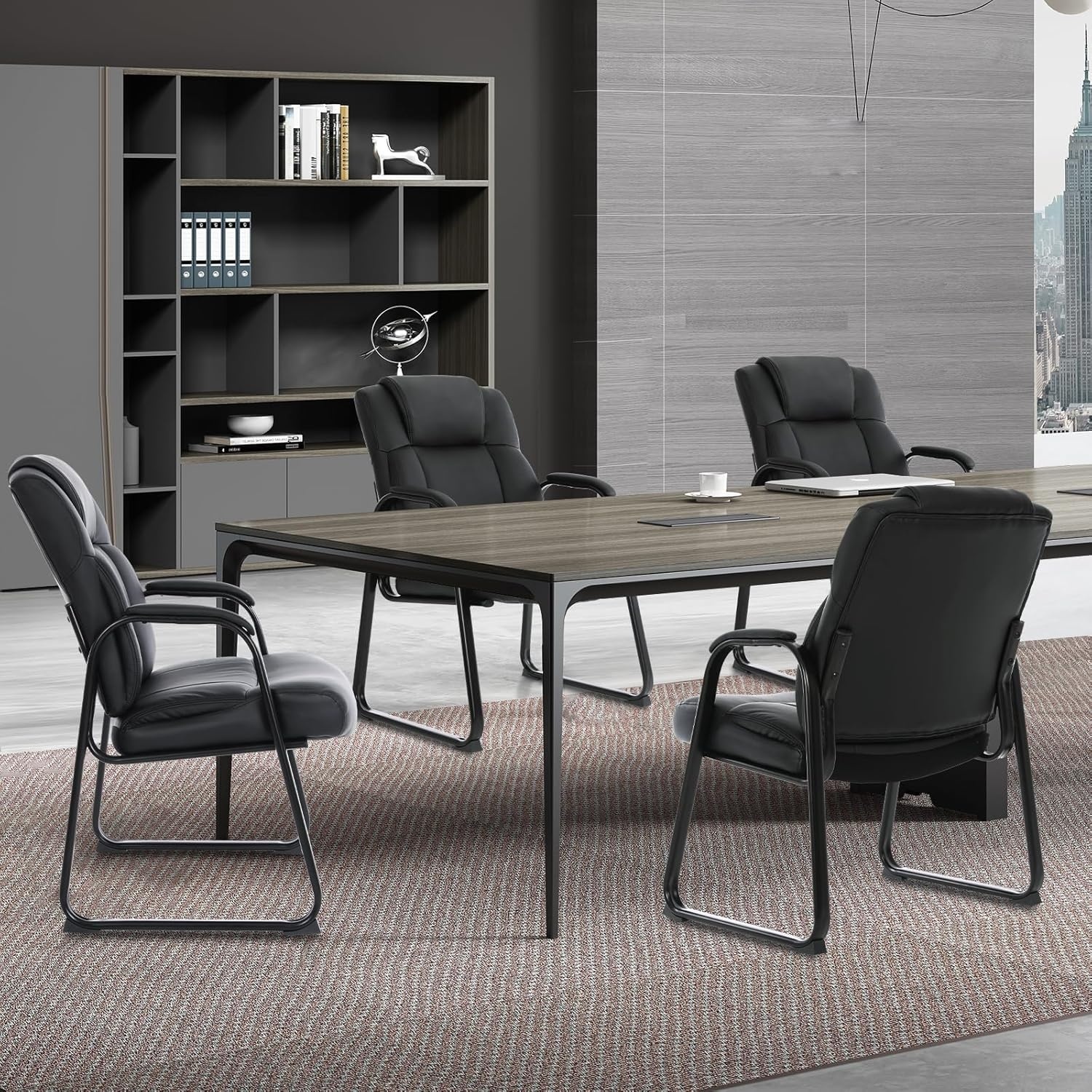 image:imageCLATINA Big amp Tall 500 lb Guest Chair PU Leather Office Reception Chairs with Sled Base Desk Chair No Wheels for Waiting Room Conference Lobby Computer Living Room BrownBlacksled Base