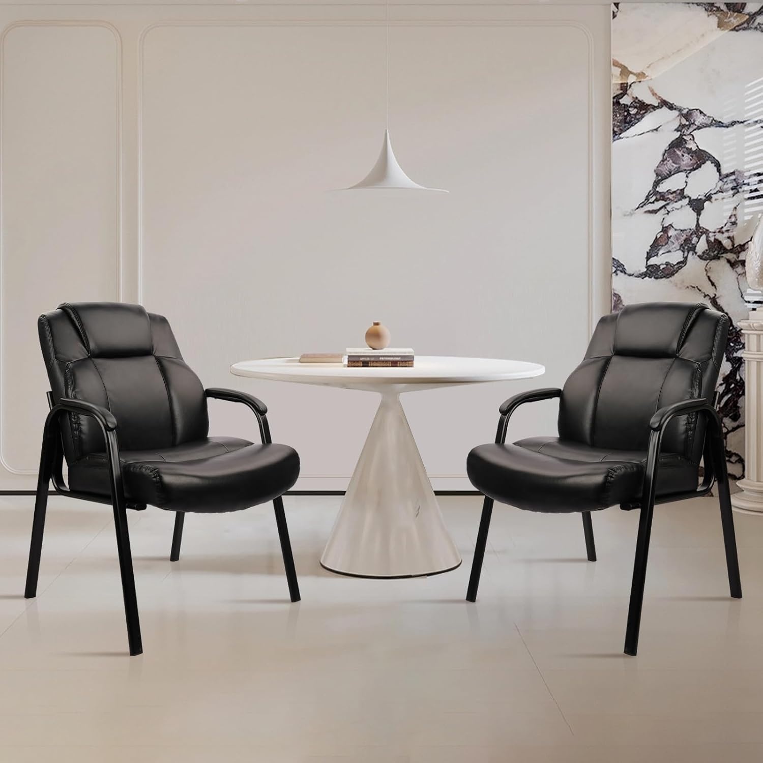 image:imageCLATINA Big amp Tall 500 lb Guest Chair PU Leather Office Reception Chairs with Sled Base Desk Chair No Wheels for Waiting Room Conference Lobby Computer Living Room BrownBlack