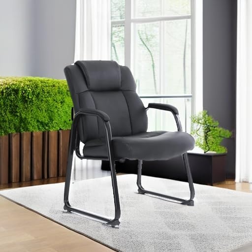 image:imageCLATINA Big amp Tall 500 lb Guest Chair PU Leather Office Reception Chairs with Sled Base Desk Chair No Wheels for Waiting Room Conference Lobby Computer Living Room BrownBlacksled Base