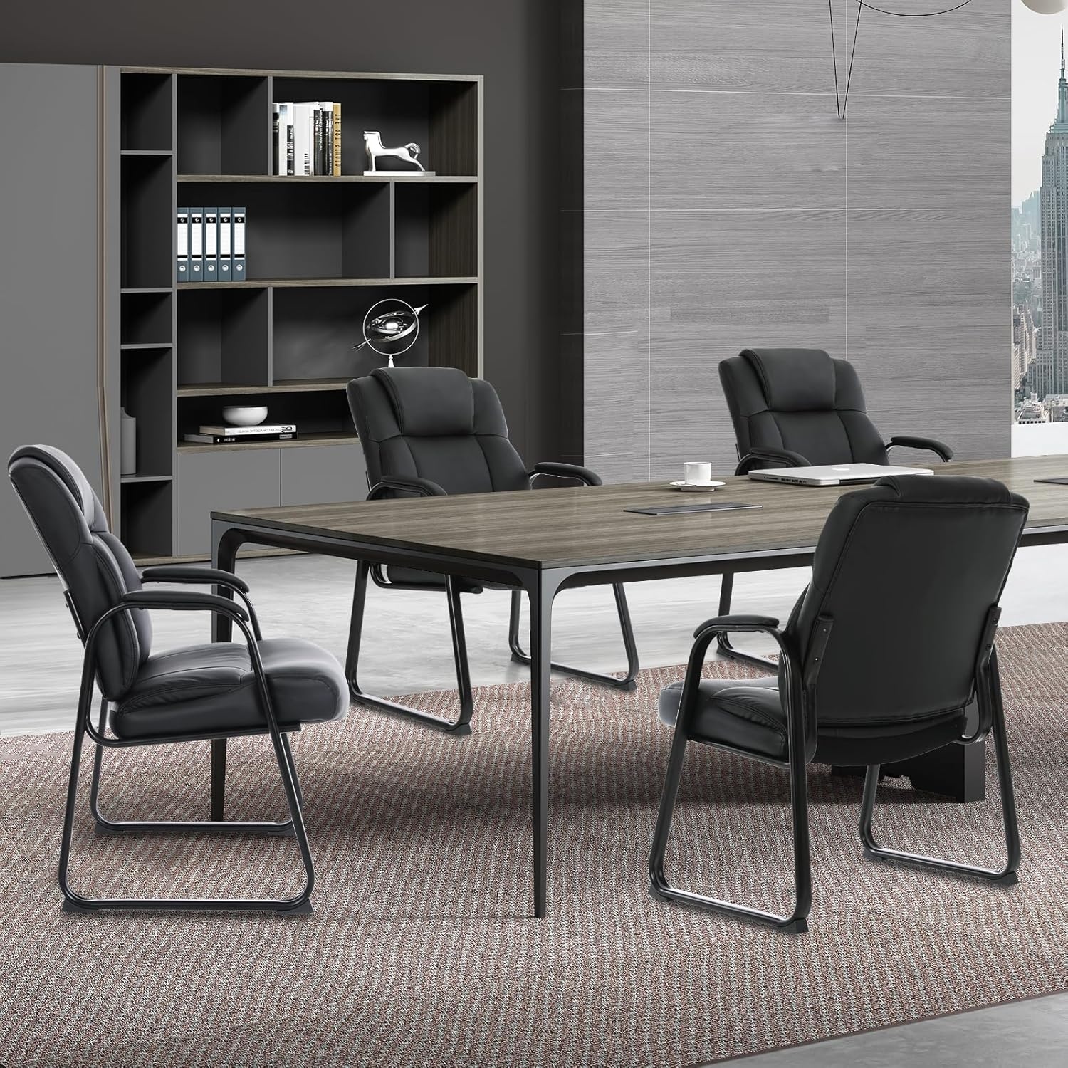 image:imageCLATINA Big amp Tall 500 lb Guest Chair PU Leather Office Reception Chairs with Sled Base Desk Chair No Wheels for Waiting Room Conference Lobby Computer Living Room BrownBlacksled Base