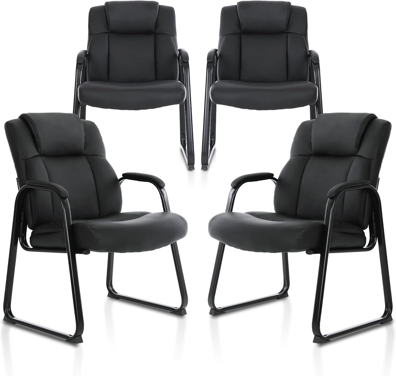 image:imageCLATINA Big amp Tall 500 lb Guest Chair PU Leather Office Reception Chairs with Sled Base Desk Chair No Wheels for Waiting Room Conference Lobby Computer Living Room BrownBlacksled Base