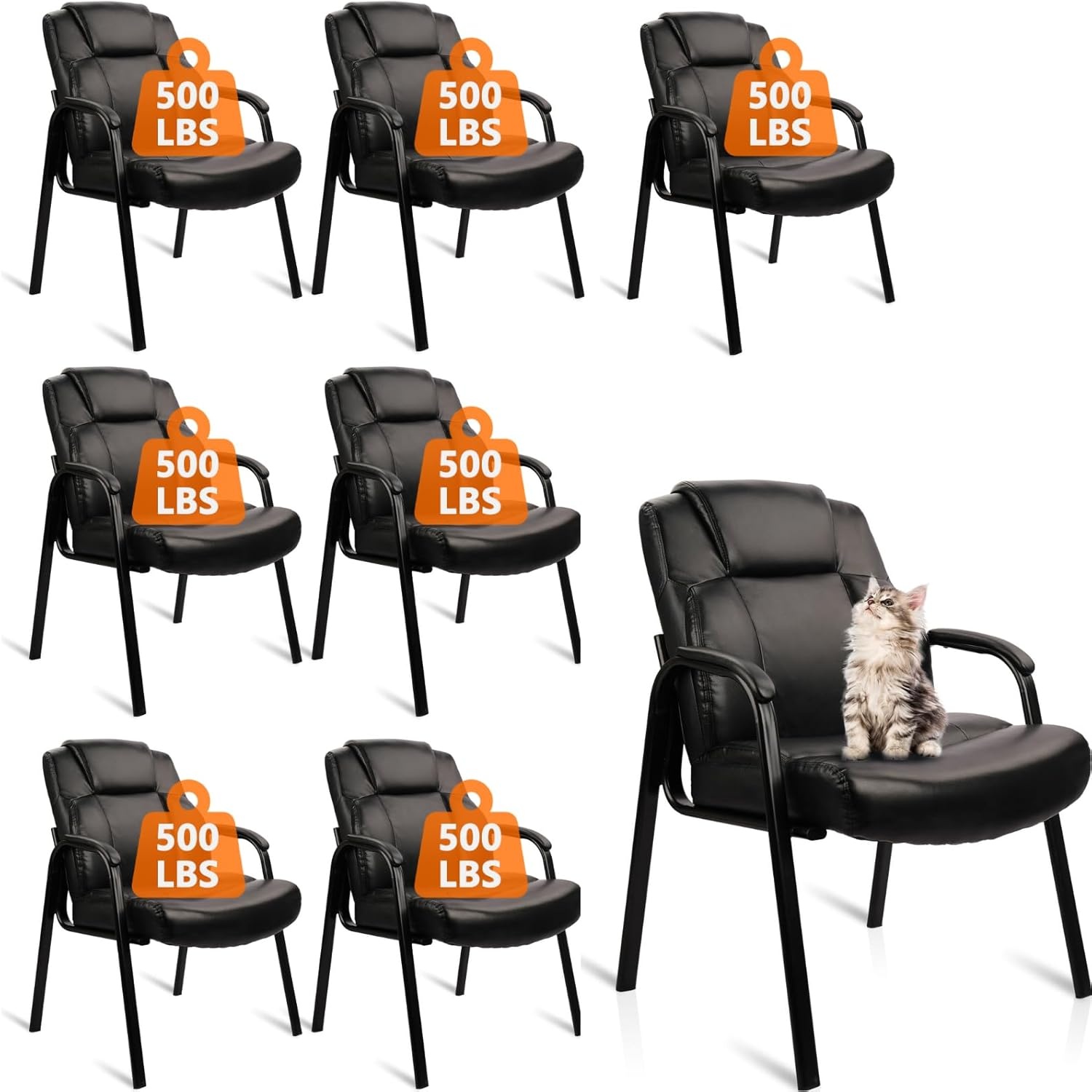 image:imageCLATINA Big amp Tall 500 lb Guest Chair PU Leather Office Reception Chairs with Sled Base Desk Chair No Wheels for Waiting Room Conference Lobby Computer Living Room BrownBlack
