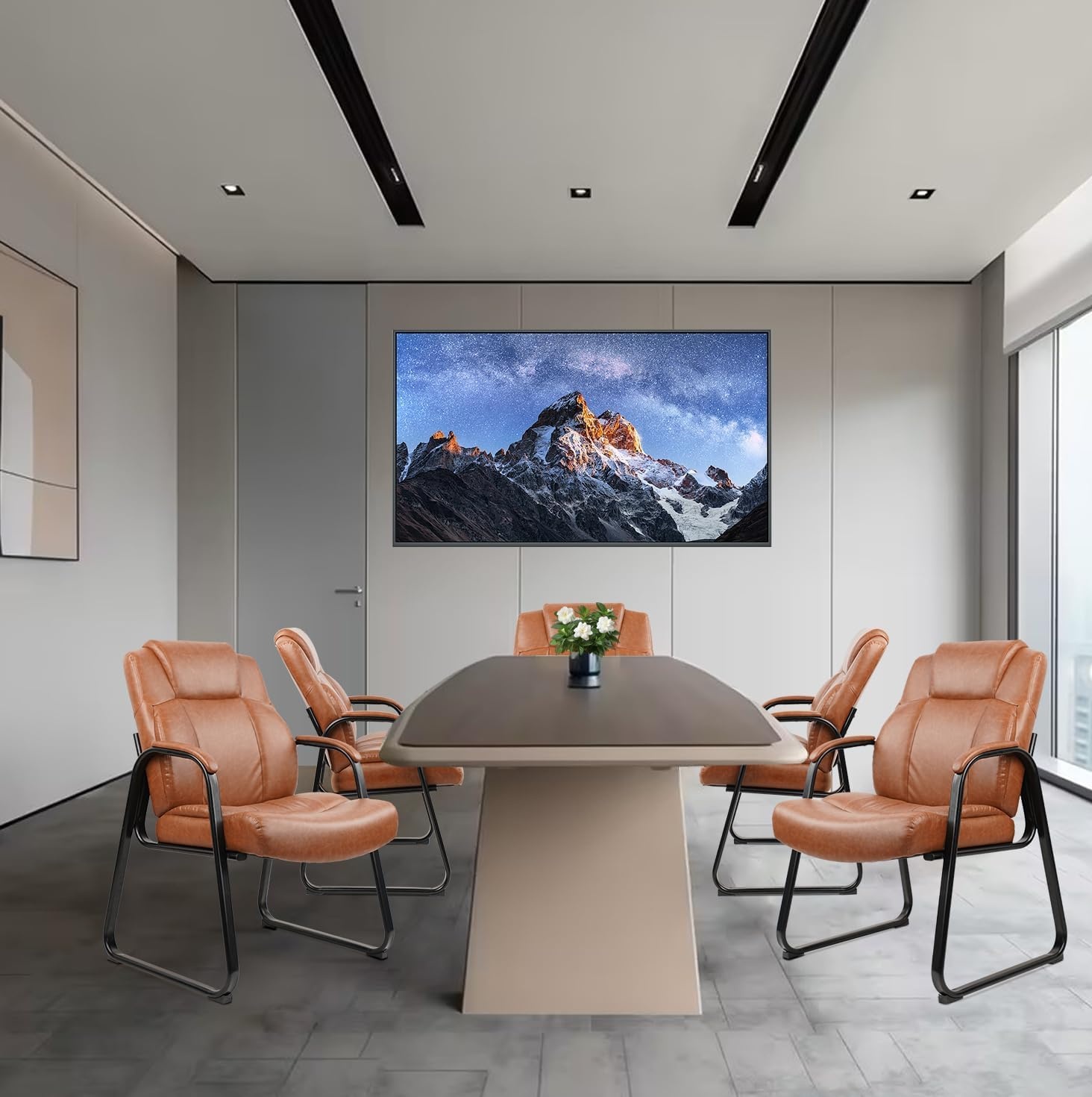 image:imageCLATINA Big amp Tall 500 lb Guest Chair PU Leather Office Reception Chairs with Sled Base Desk Chair No Wheels for Waiting Room Conference Lobby Computer Living Room BrownBrownsled Base