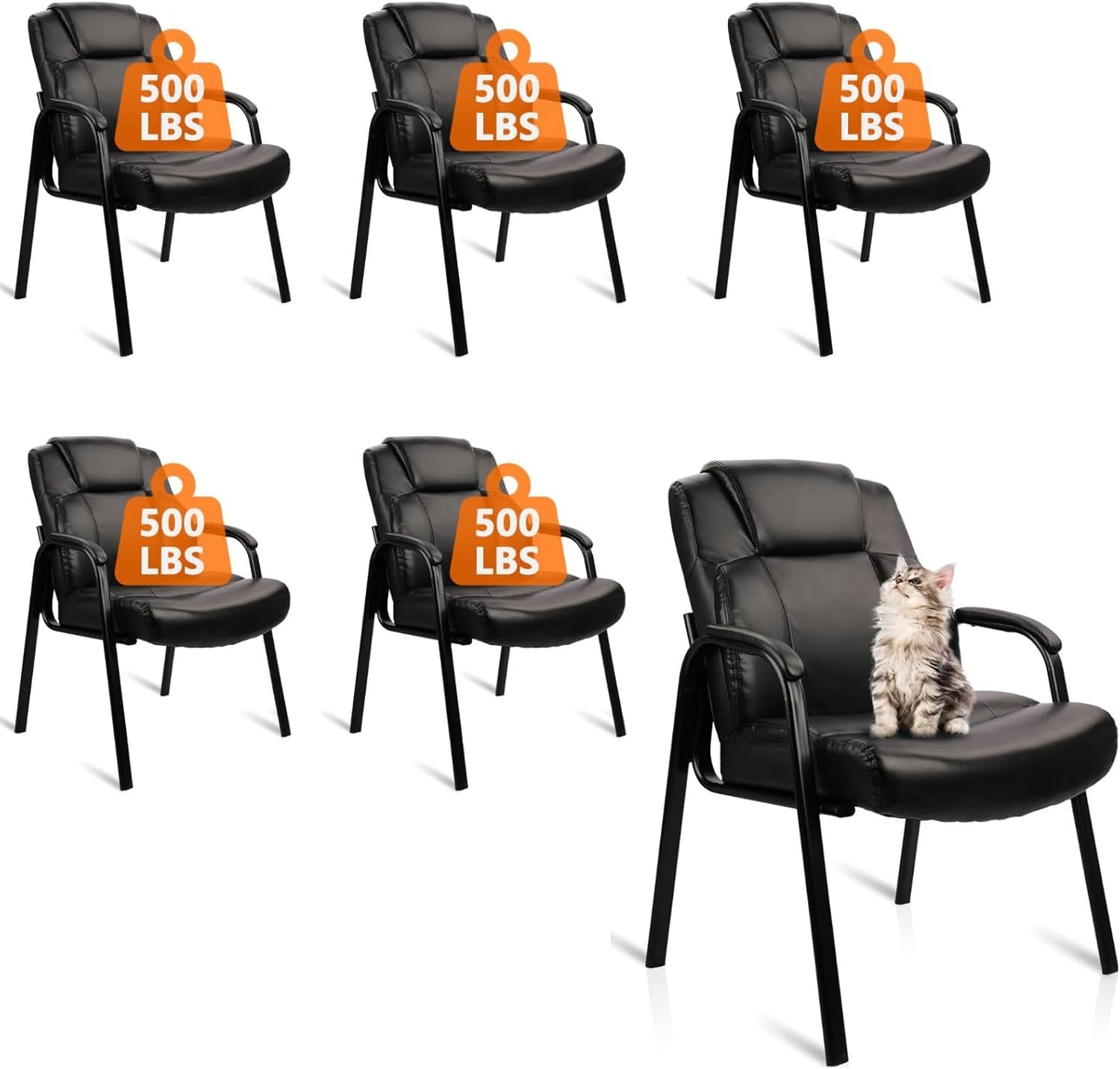 image:imageCLATINA Big amp Tall 500 lb Guest Chair PU Leather Office Reception Chairs with Sled Base Desk Chair No Wheels for Waiting Room Conference Lobby Computer Living Room BrownBlack