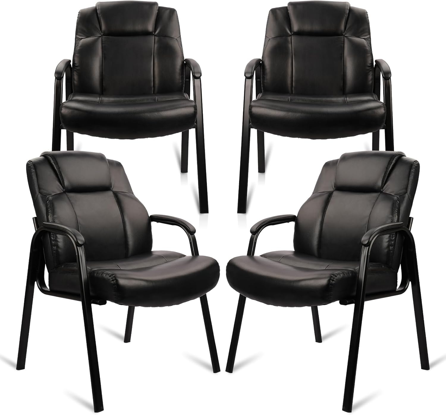 image:imageCLATINA Big amp Tall 500 lb Guest Chair PU Leather Office Reception Chairs with Sled Base Desk Chair No Wheels for Waiting Room Conference Lobby Computer Living Room BrownBlack