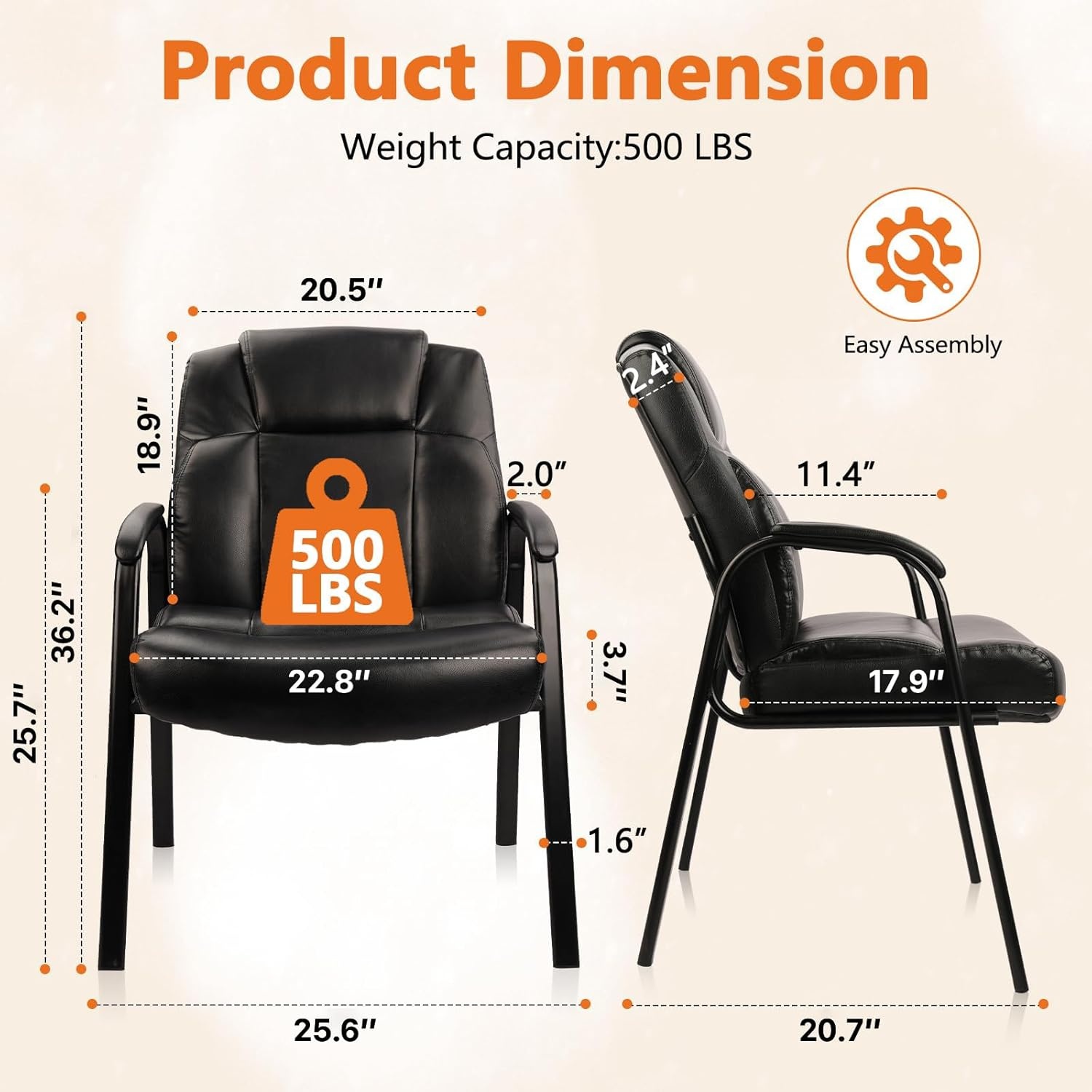 image:imageCLATINA Big amp Tall 500 lb Guest Chair PU Leather Office Reception Chairs with Sled Base Desk Chair No Wheels for Waiting Room Conference Lobby Computer Living Room BrownBlack