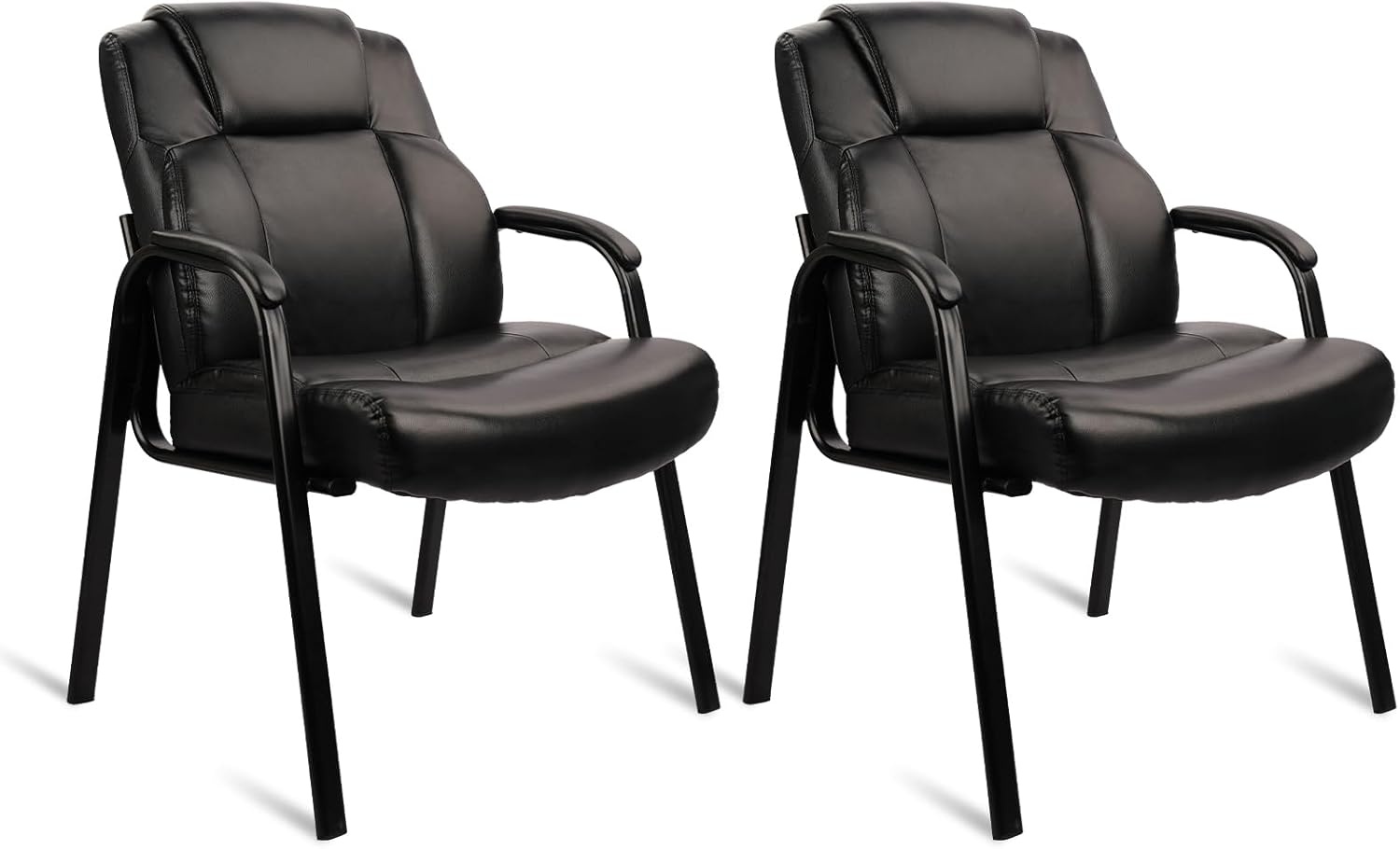image:imageCLATINA Big amp Tall 500 lb Guest Chair PU Leather Office Reception Chairs with Sled Base Desk Chair No Wheels for Waiting Room Conference Lobby Computer Living Room BrownBlack
