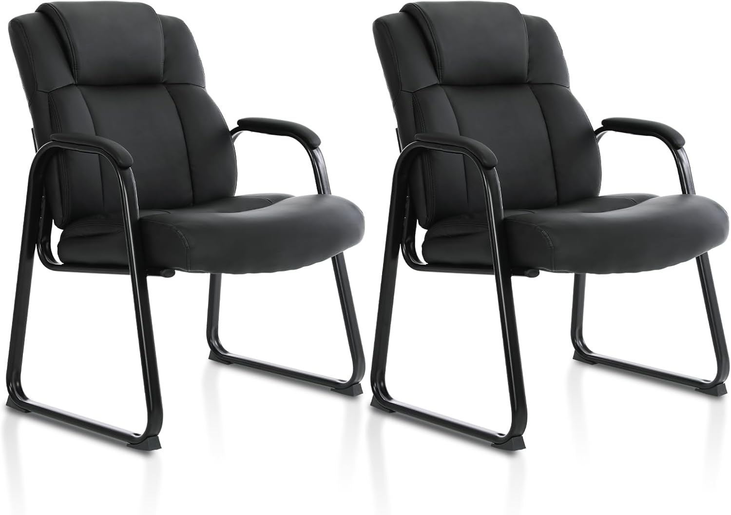 image:imageCLATINA Big amp Tall 500 lb Guest Chair PU Leather Office Reception Chairs with Sled Base Desk Chair No Wheels for Waiting Room Conference Lobby Computer Living Room BrownBlacksled Base