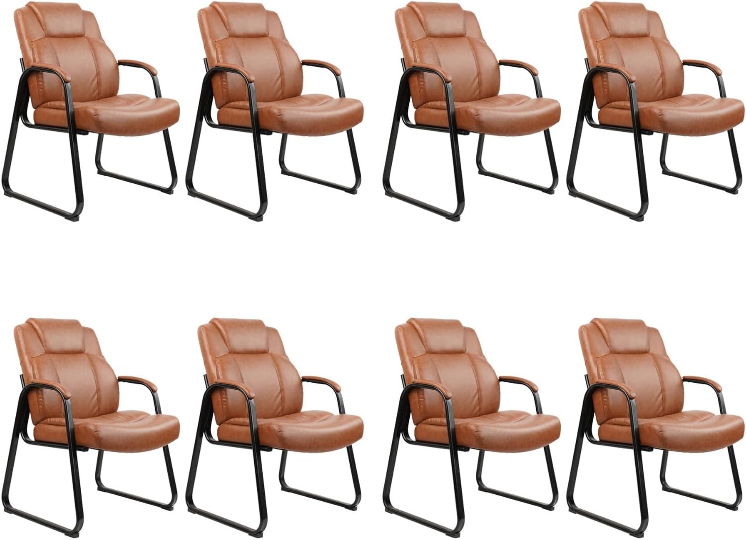 image:imageCLATINA Big amp Tall 500 lb Guest Chair PU Leather Office Reception Chairs with Sled Base Desk Chair No Wheels for Waiting Room Conference Lobby Computer Living Room BrownBrownsled Base