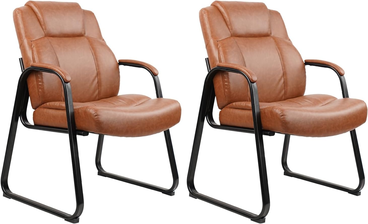 image:imageCLATINA Big amp Tall 500 lb Guest Chair PU Leather Office Reception Chairs with Sled Base Desk Chair No Wheels for Waiting Room Conference Lobby Computer Living Room BrownBrownsled Base