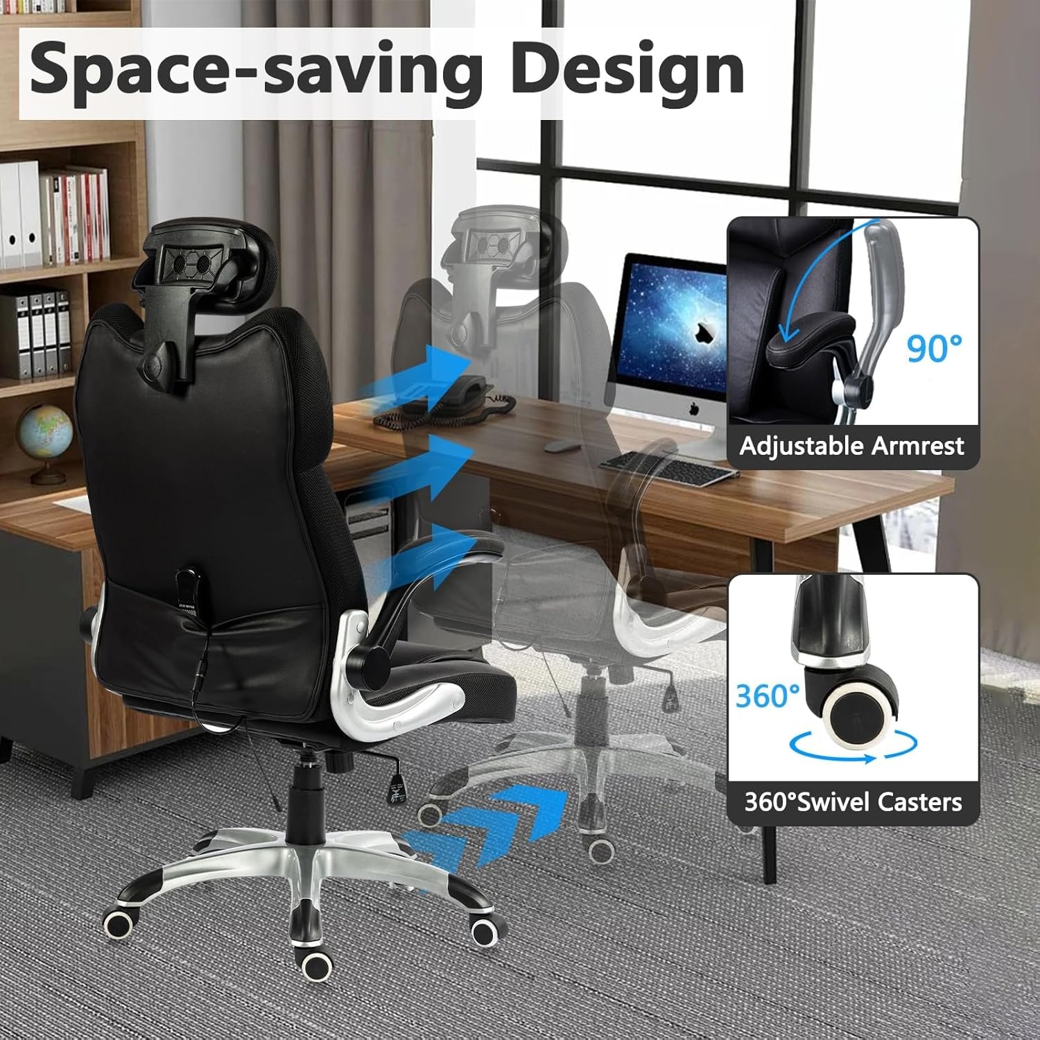 image:imageCLATINA Big and Tall Massage Home Office Chair 500 LBS High Back Leather Ergonomic Executive Chair with Lumbar Support and Flipup Arms Heavy Duty Computer Desk Chair with Heat Function Black