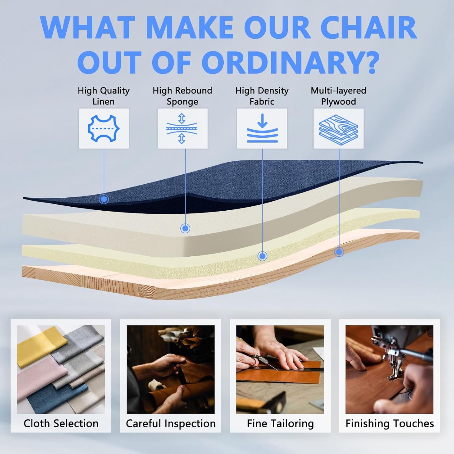 image:imageCLATINA Brown Cloth Office Chair Fabric Covered Desk Chair Adjustable Height Swivel Chairs Ergonomic Executive Chair with Arms and Wheels Comfortable Upholstered 350 LBSBlue