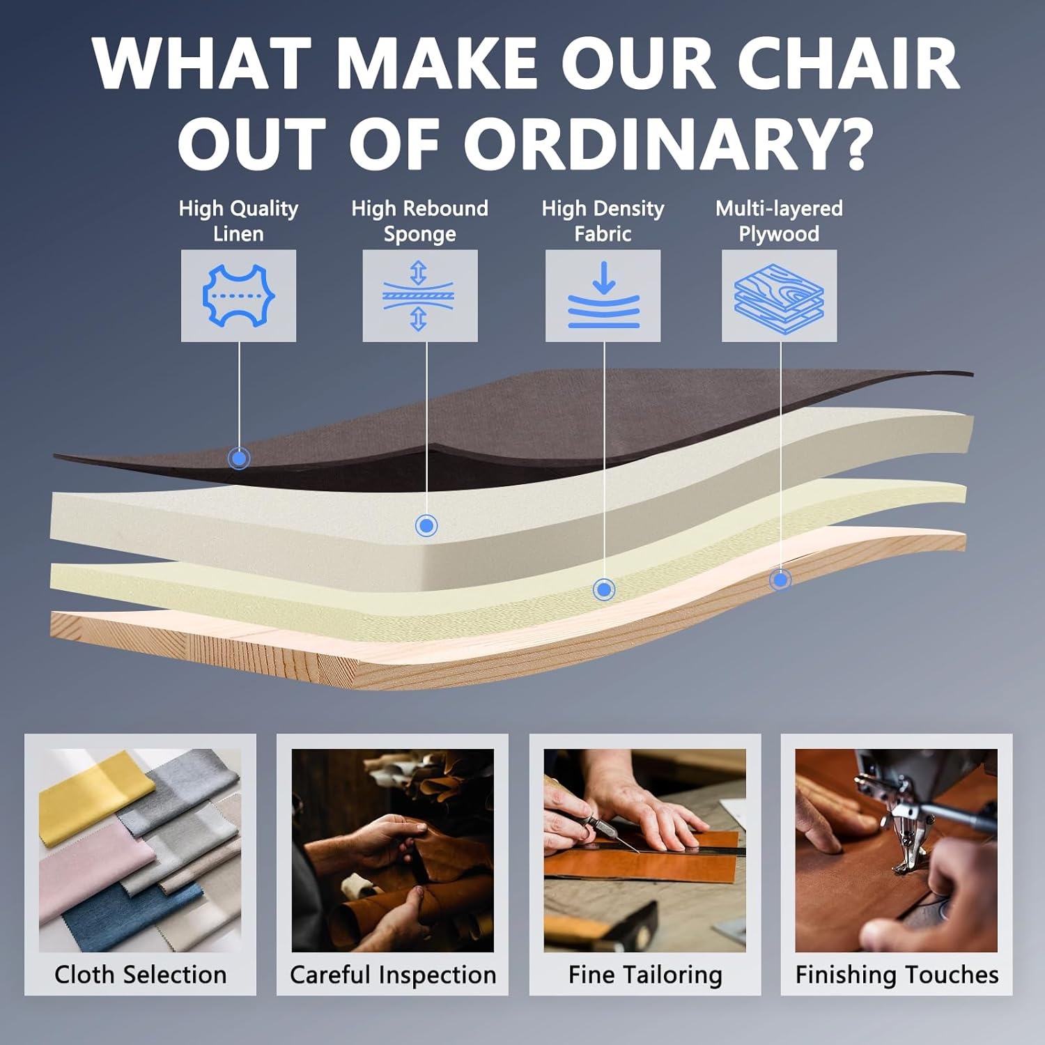 image:imageCLATINA Brown Cloth Office Chair Fabric Covered Desk Chair Adjustable Height Swivel Chairs Ergonomic Executive Chair with Arms and Wheels Comfortable Upholstered 350 LBSBrown