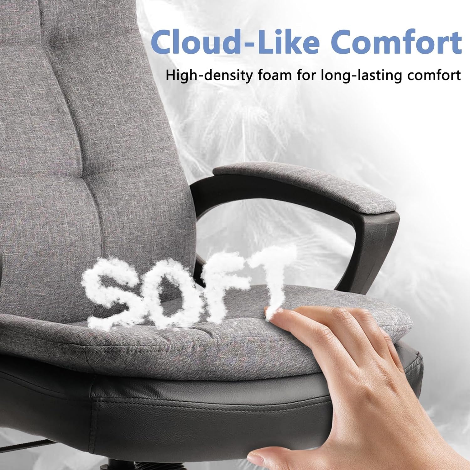 image:imageCLATINA Brown Cloth Office Chair Fabric Covered Desk Chair Adjustable Height Swivel Chairs Ergonomic Executive Chair with Arms and Wheels Comfortable Upholstered 350 LBSLight Grey