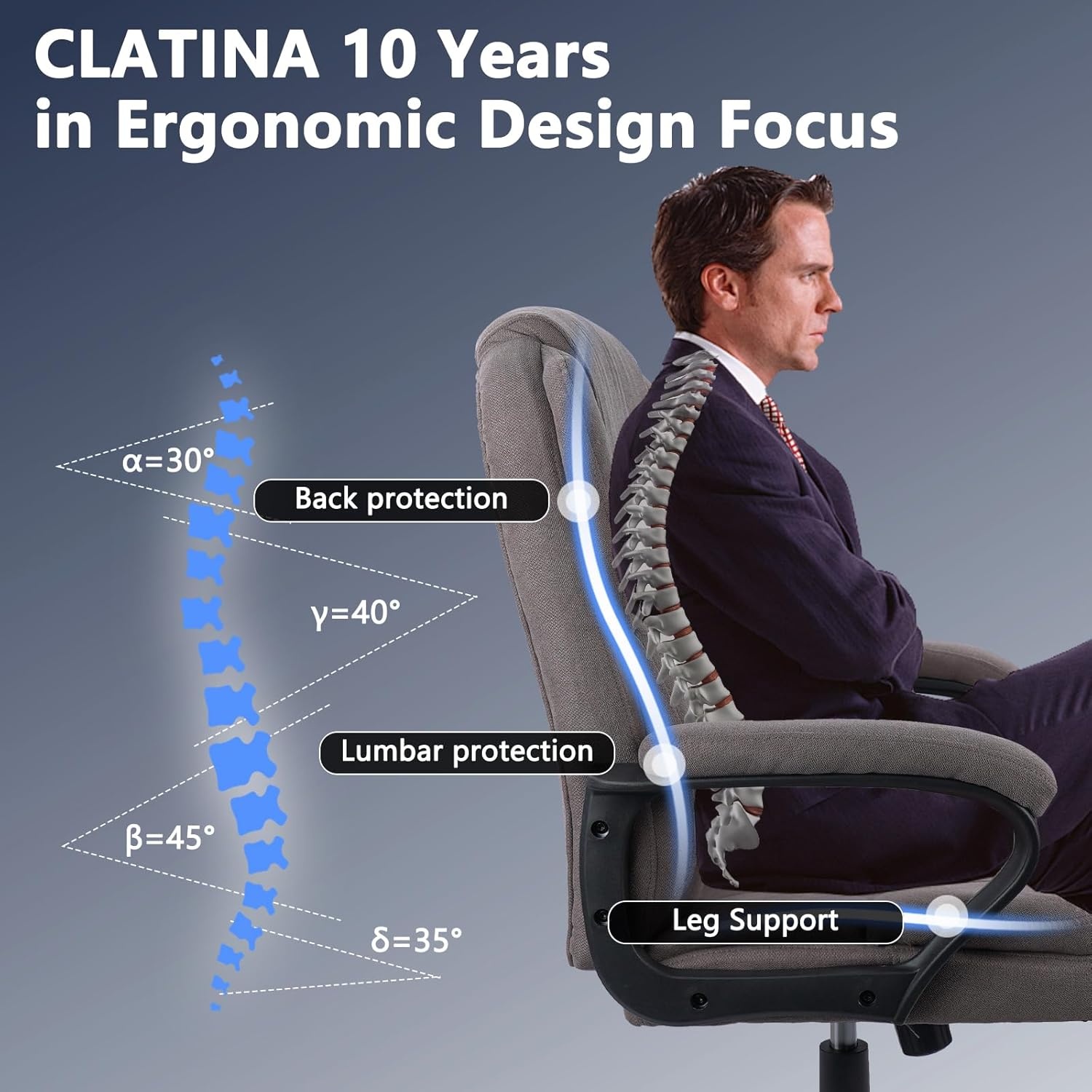 image:imageCLATINA Brown Cloth Office Chair Fabric Covered Desk Chair Adjustable Height Swivel Chairs Ergonomic Executive Chair with Arms and Wheels Comfortable Upholstered 350 LBSBrown