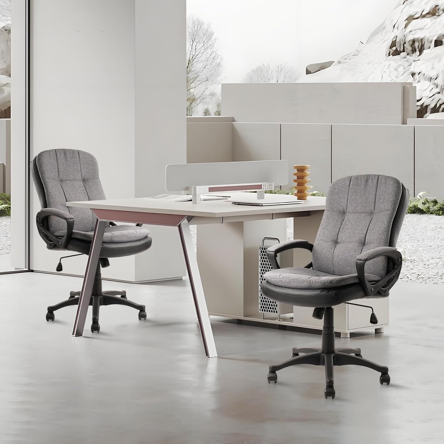 image:imageCLATINA Brown Cloth Office Chair Fabric Covered Desk Chair Adjustable Height Swivel Chairs Ergonomic Executive Chair with Arms and Wheels Comfortable Upholstered 350 LBSLight Grey