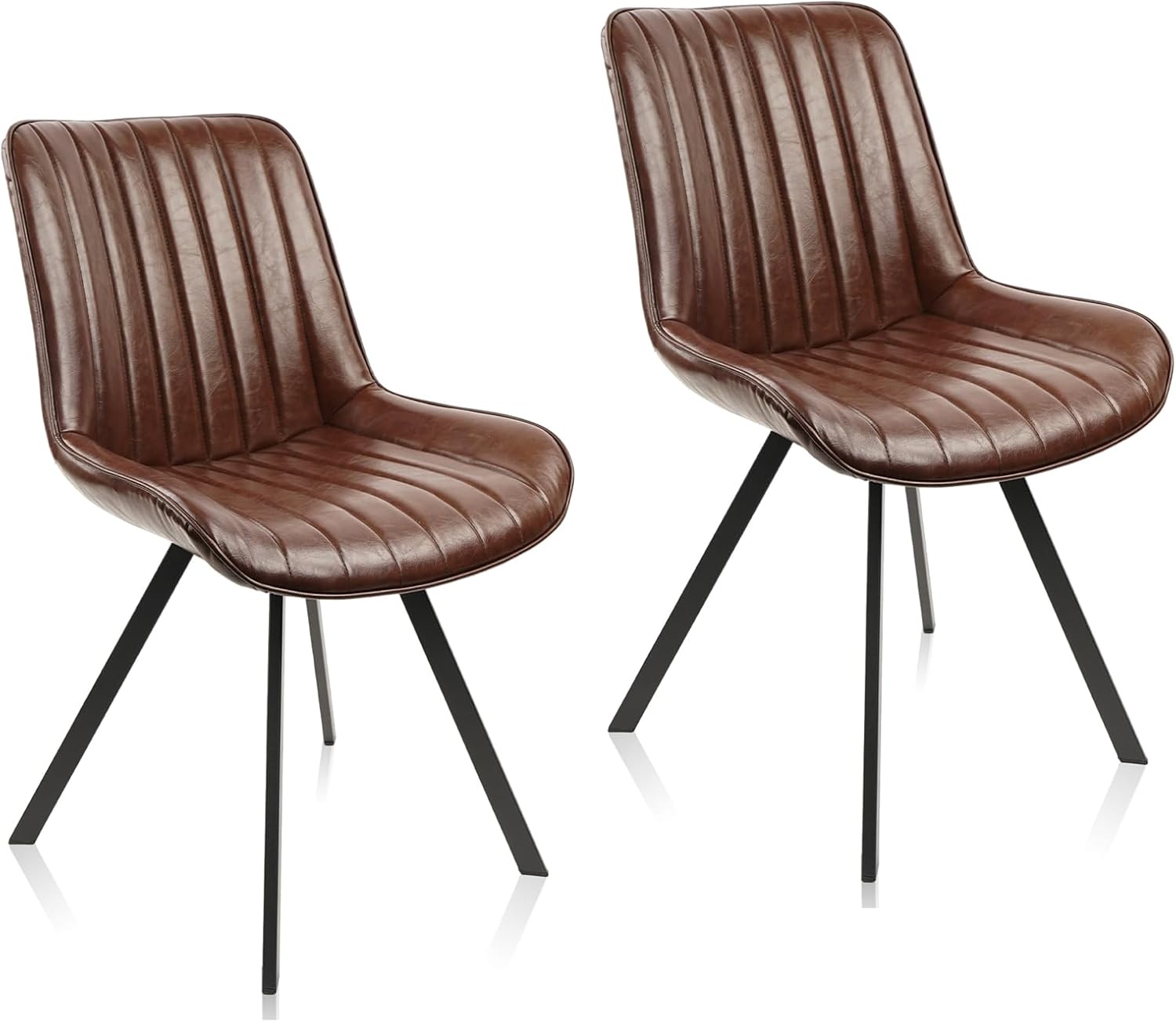 image:imageCLATINA Dining Chair Set of 2 PU Leather Kitchen Living Dining Room Chair with Sturdy Metal Legs Modern Armless Upholstered Comfortable Accent Side Chairs with Thick Cushion Easy Assembly Brown