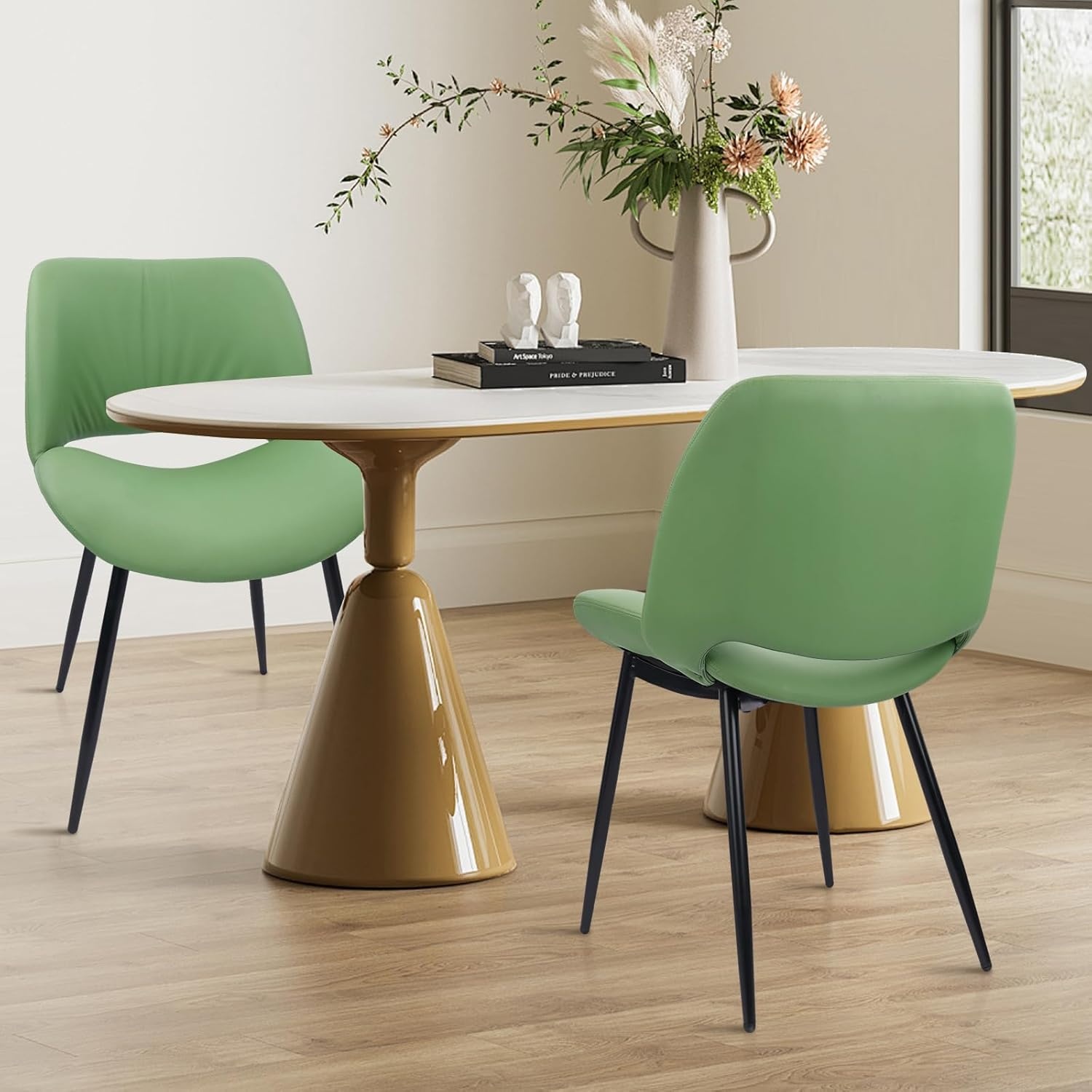 image:imageCLATINA Dining Chair Set of 2 PU Leather Kitchen Living Dining Room Chair with Sturdy Metal Legs Modern Armless Upholstered Comfortable Accent Side Chairs with Thick Cushion Easy Assembly Green