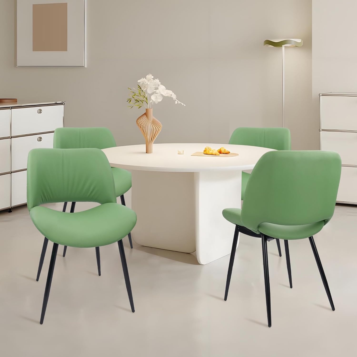 image:imageCLATINA Dining Chair Set of 2 PU Leather Kitchen Living Dining Room Chair with Sturdy Metal Legs Modern Armless Upholstered Comfortable Accent Side Chairs with Thick Cushion Easy Assembly Green
