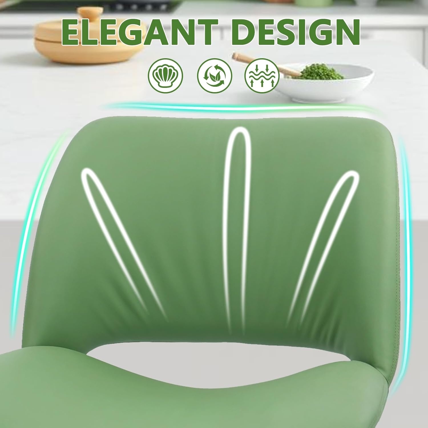 image:imageCLATINA Dining Chair Set of 2 PU Leather Kitchen Living Dining Room Chair with Sturdy Metal Legs Modern Armless Upholstered Comfortable Accent Side Chairs with Thick Cushion Easy Assembly Green