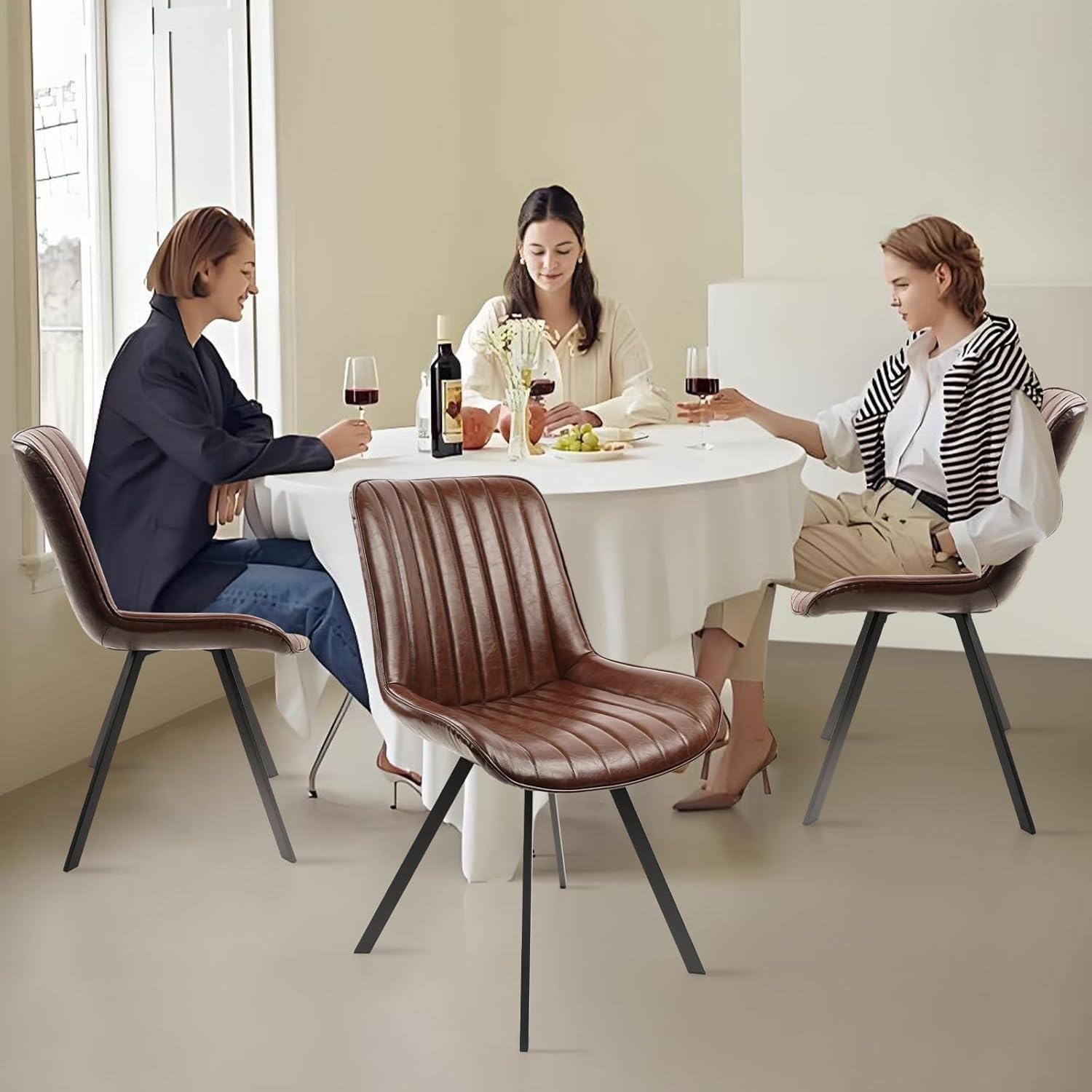 image:imageCLATINA Dining Chair Set of 2 PU Leather Kitchen Living Dining Room Chair with Sturdy Metal Legs Modern Armless Upholstered Comfortable Accent Side Chairs with Thick Cushion Easy Assembly Brown
