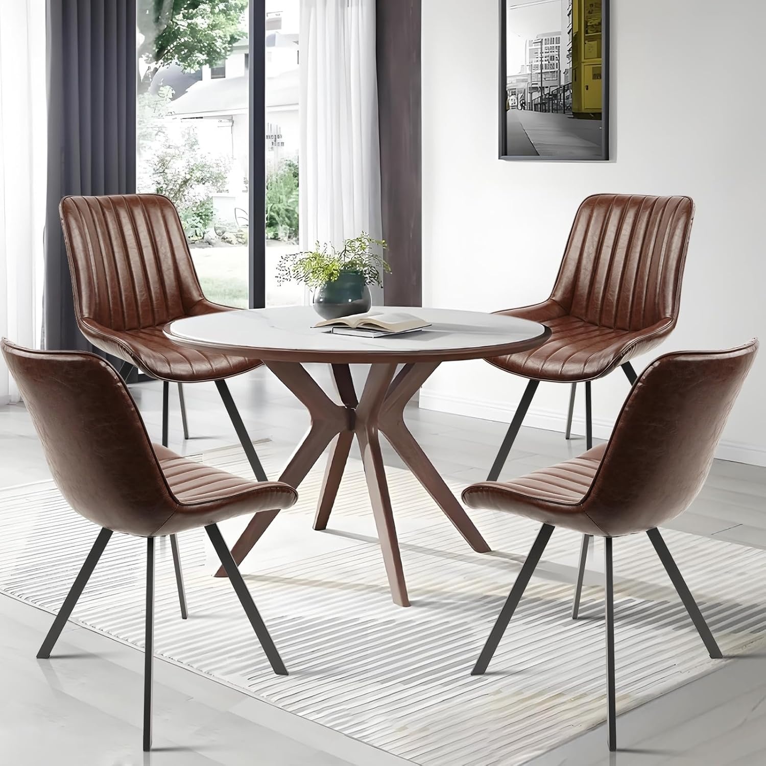 image:imageCLATINA Dining Chair Set of 2 PU Leather Kitchen Living Dining Room Chair with Sturdy Metal Legs Modern Armless Upholstered Comfortable Accent Side Chairs with Thick Cushion Easy Assembly Brown