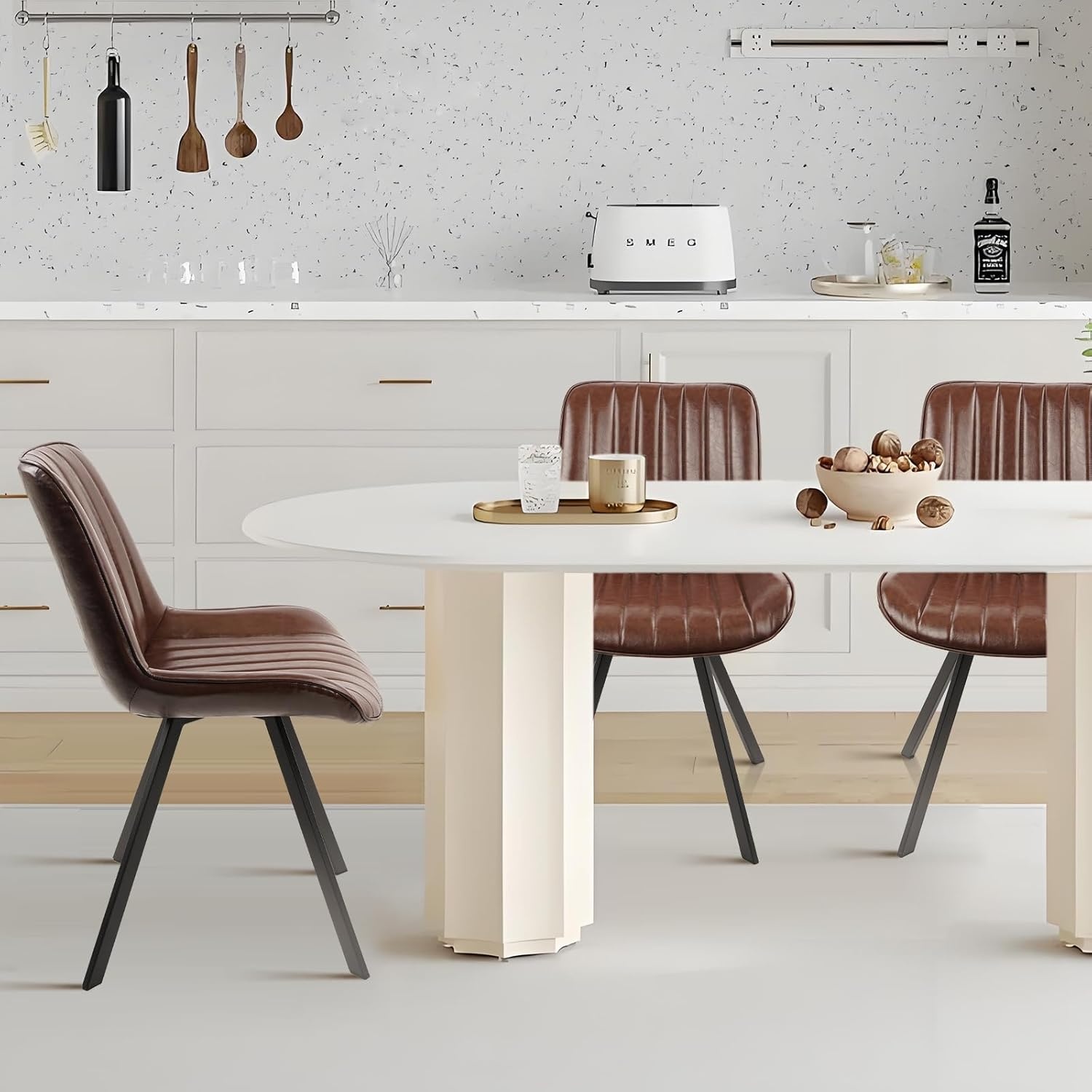 image:imageCLATINA Dining Chair Set of 2 PU Leather Kitchen Living Dining Room Chair with Sturdy Metal Legs Modern Armless Upholstered Comfortable Accent Side Chairs with Thick Cushion Easy Assembly Brown