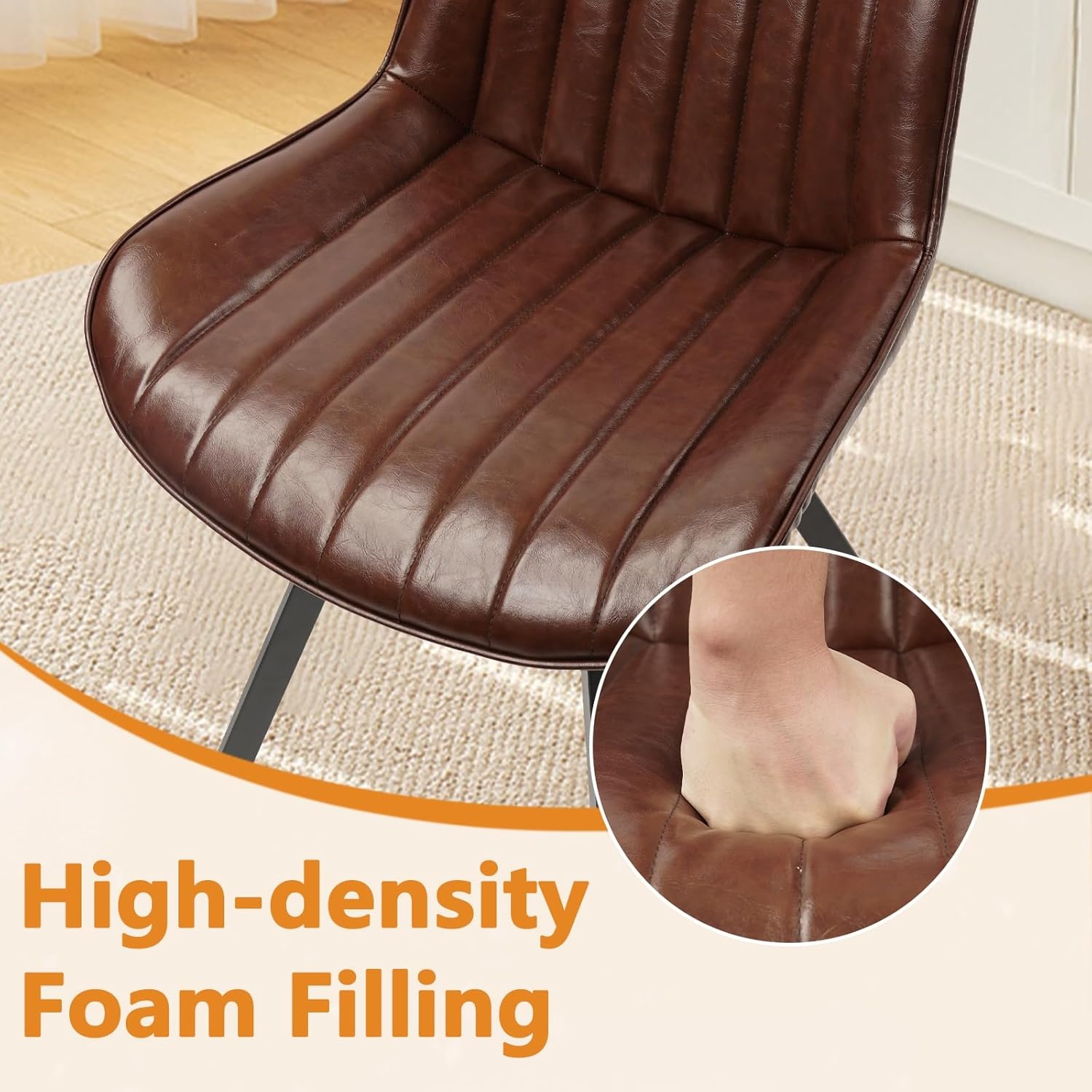 image:imageCLATINA Dining Chair Set of 2 PU Leather Kitchen Living Dining Room Chair with Sturdy Metal Legs Modern Armless Upholstered Comfortable Accent Side Chairs with Thick Cushion Easy Assembly Brown