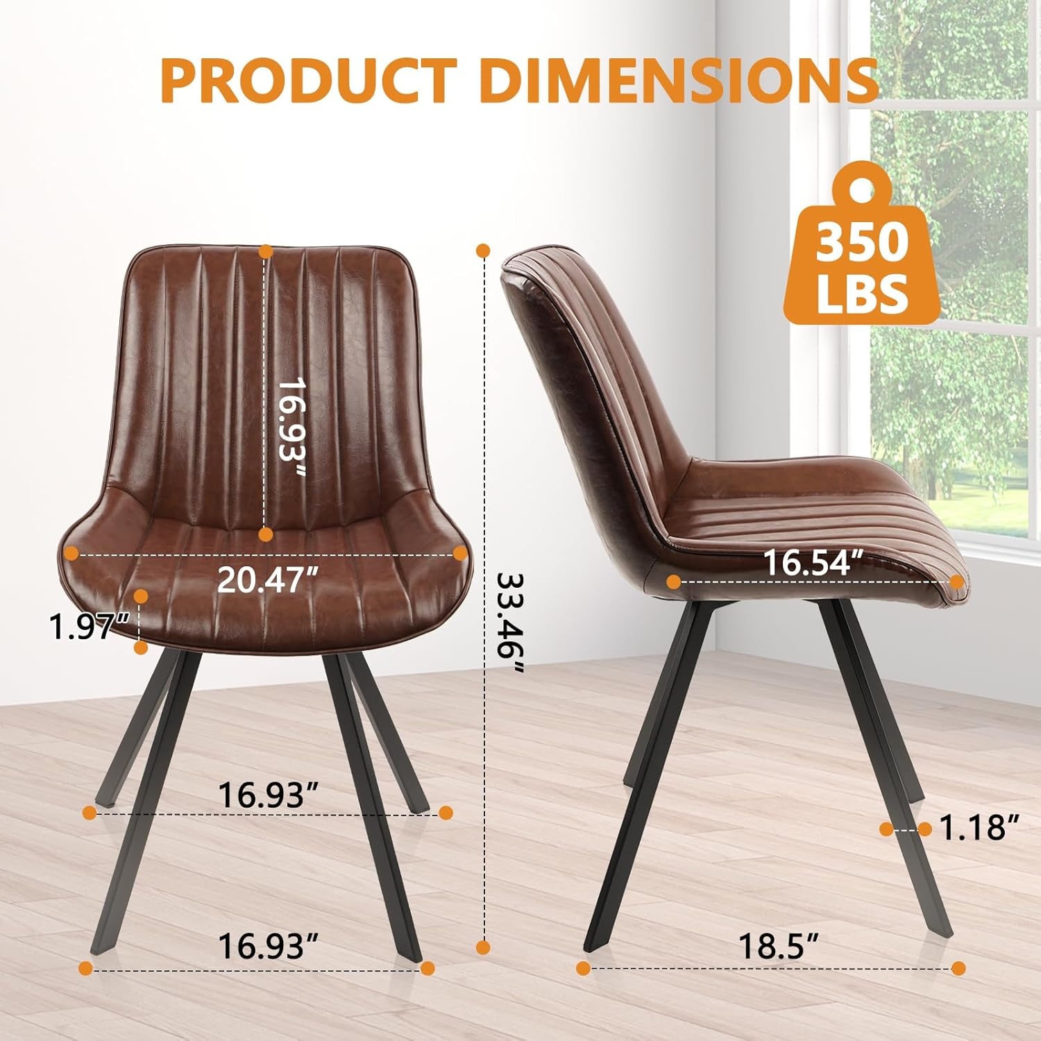 image:imageCLATINA Dining Chair Set of 2 PU Leather Kitchen Living Dining Room Chair with Sturdy Metal Legs Modern Armless Upholstered Comfortable Accent Side Chairs with Thick Cushion Easy Assembly Brown