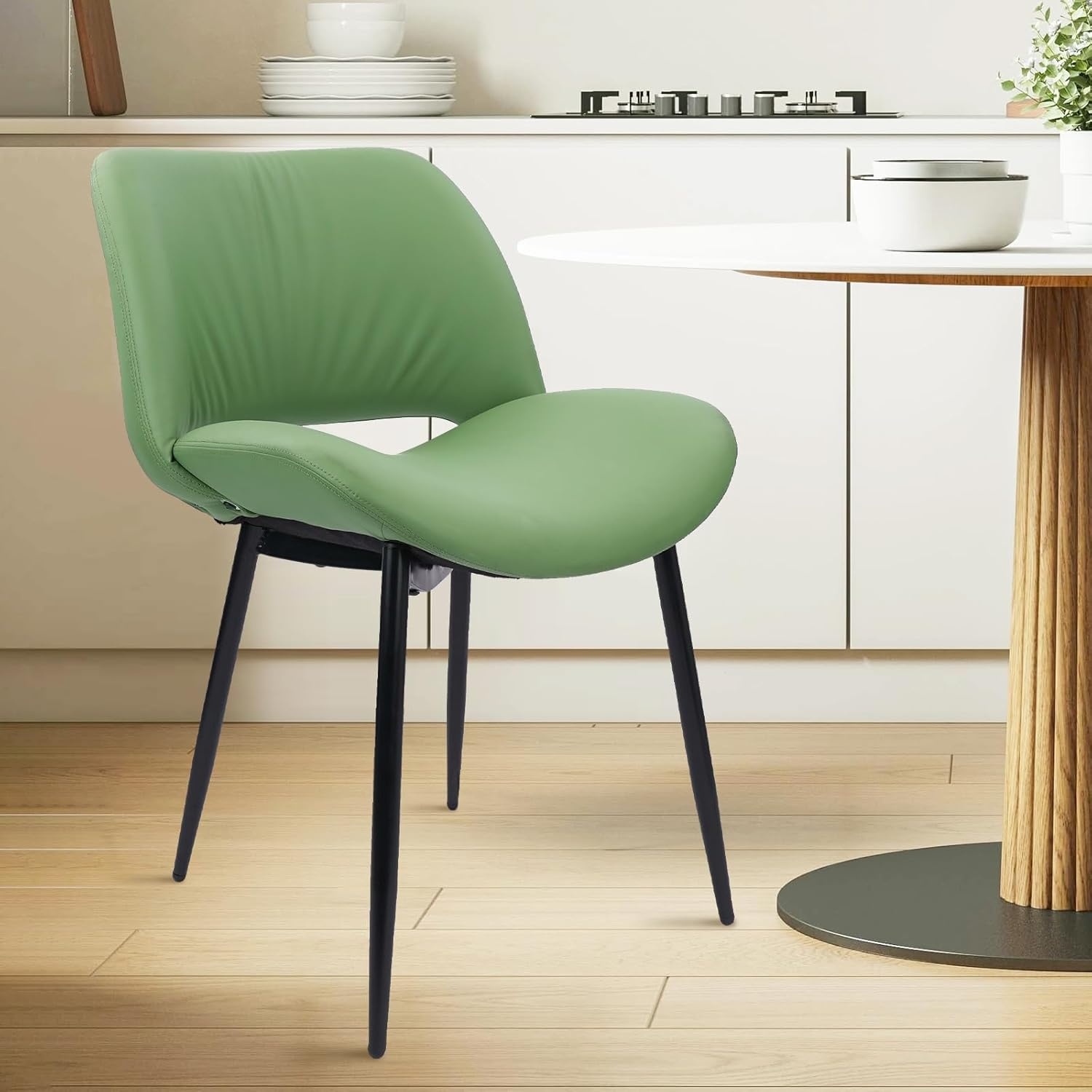 image:imageCLATINA Dining Chair Set of 2 PU Leather Kitchen Living Dining Room Chair with Sturdy Metal Legs Modern Armless Upholstered Comfortable Accent Side Chairs with Thick Cushion Easy Assembly Green