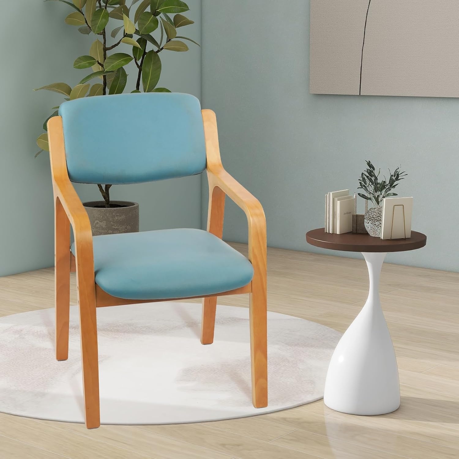 image:imageCLATINA Dining Chairs Modern Fabric Upholstered Kitchen Side Chair Ergonomic Padded Cushion Backrest Wood Accent Chair Farmhouse Dinner Chair for Kitchen Dining Room Blue