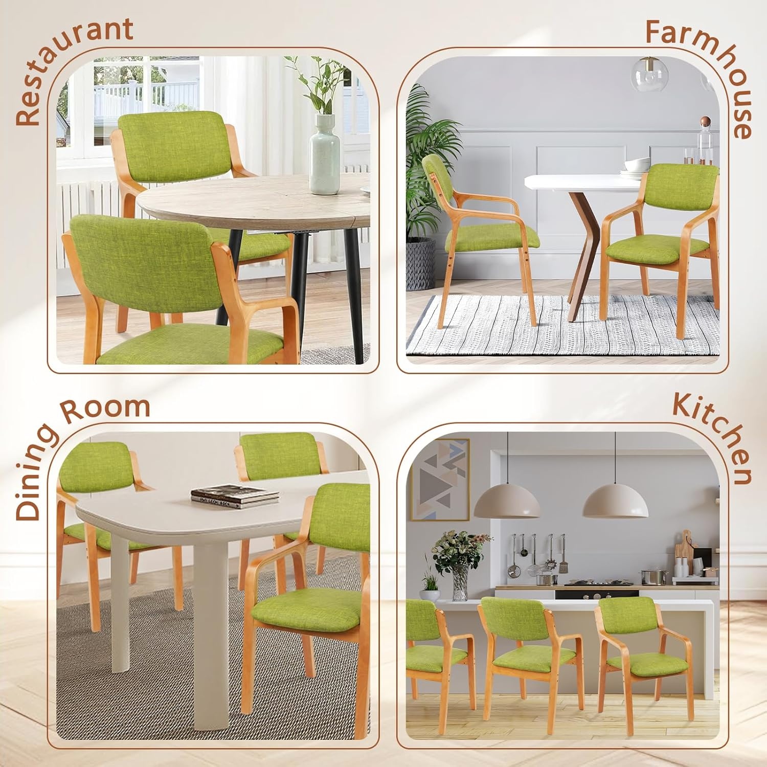 image:imageCLATINA Dining Chairs Modern Fabric Upholstered Kitchen Side Chair Ergonomic Padded Cushion Backrest Wood Accent Chair Farmhouse Dinner Chair for Kitchen Dining Room Blue