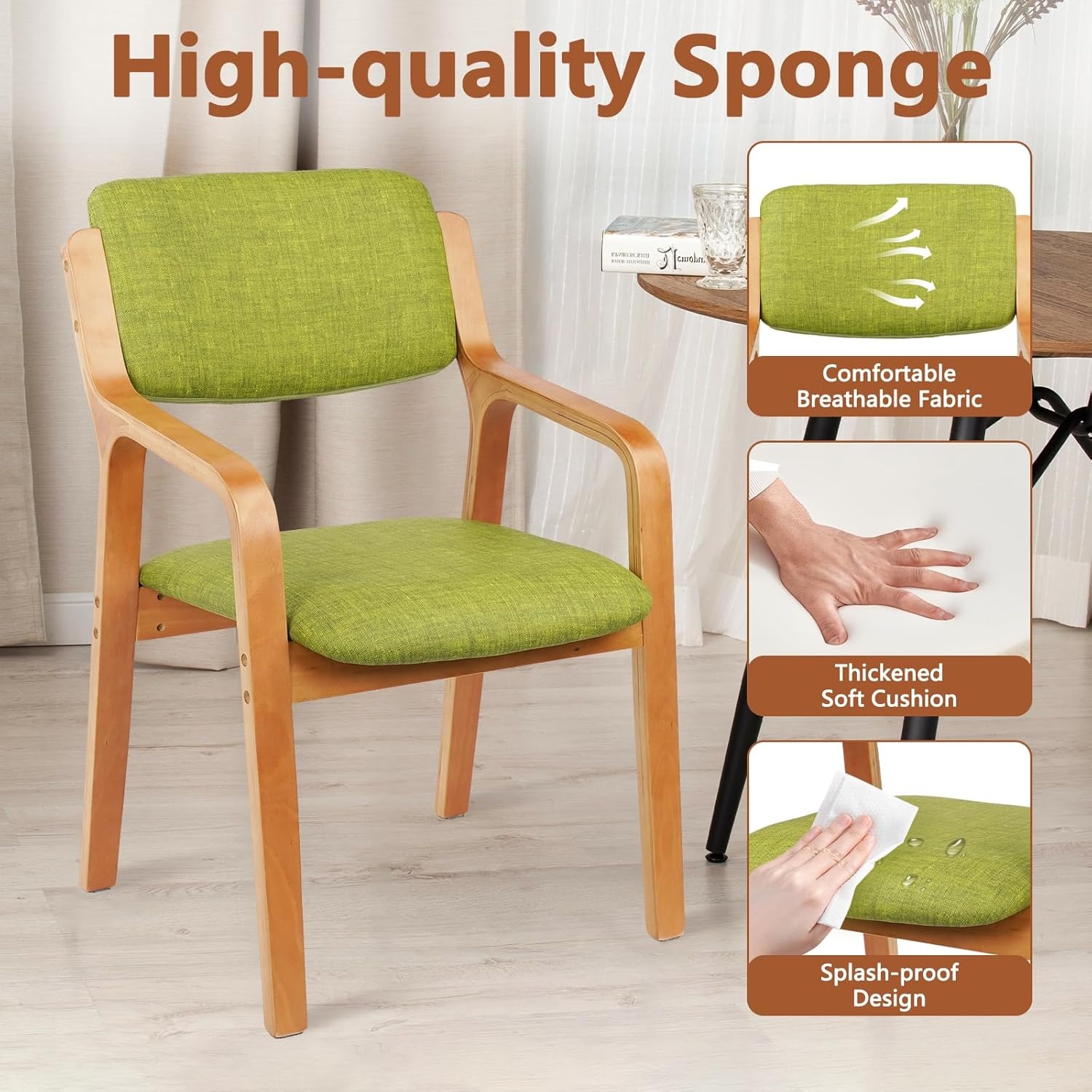 image:imageCLATINA Dining Chairs Modern Fabric Upholstered Kitchen Side Chair Ergonomic Padded Cushion Backrest Wood Accent Chair Farmhouse Dinner Chair for Kitchen Dining Room Blue