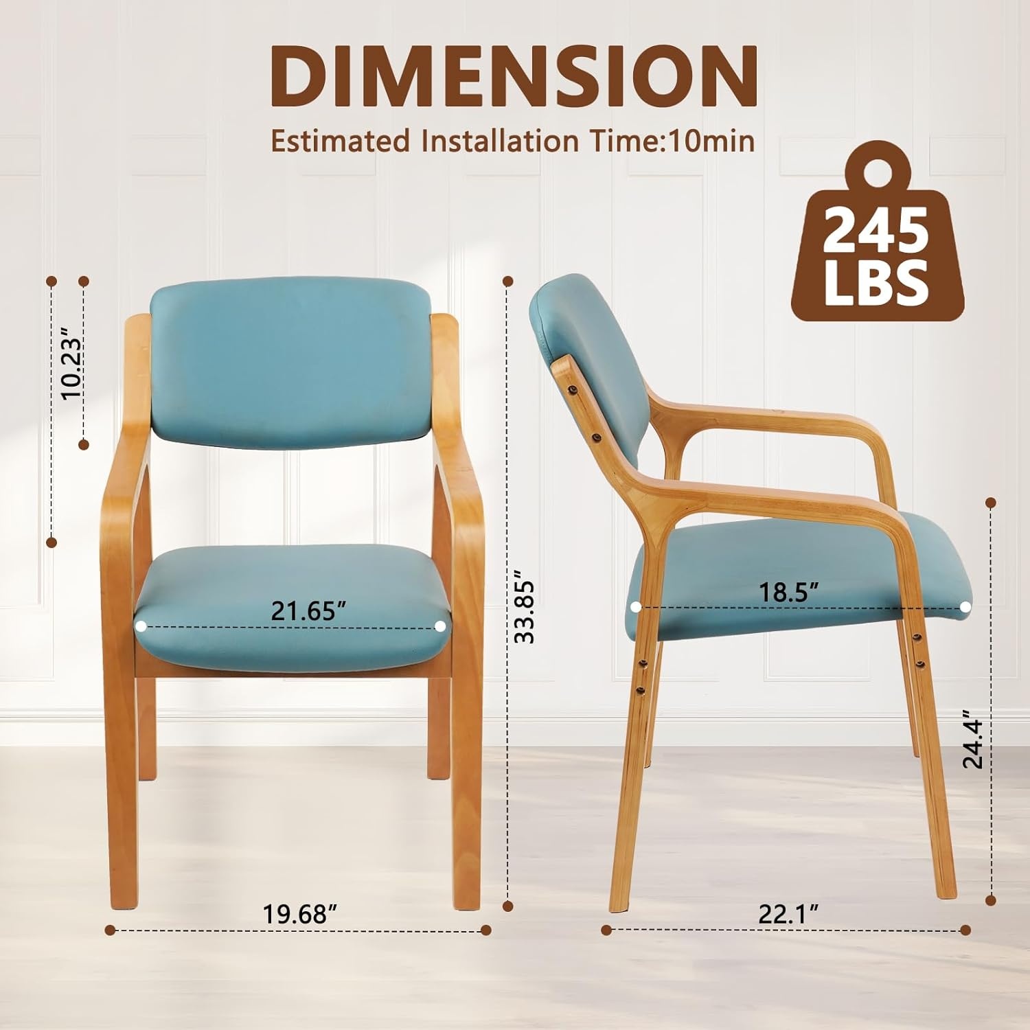 image:imageCLATINA Dining Chairs Modern Fabric Upholstered Kitchen Side Chair Ergonomic Padded Cushion Backrest Wood Accent Chair Farmhouse Dinner Chair for Kitchen Dining Room Blue