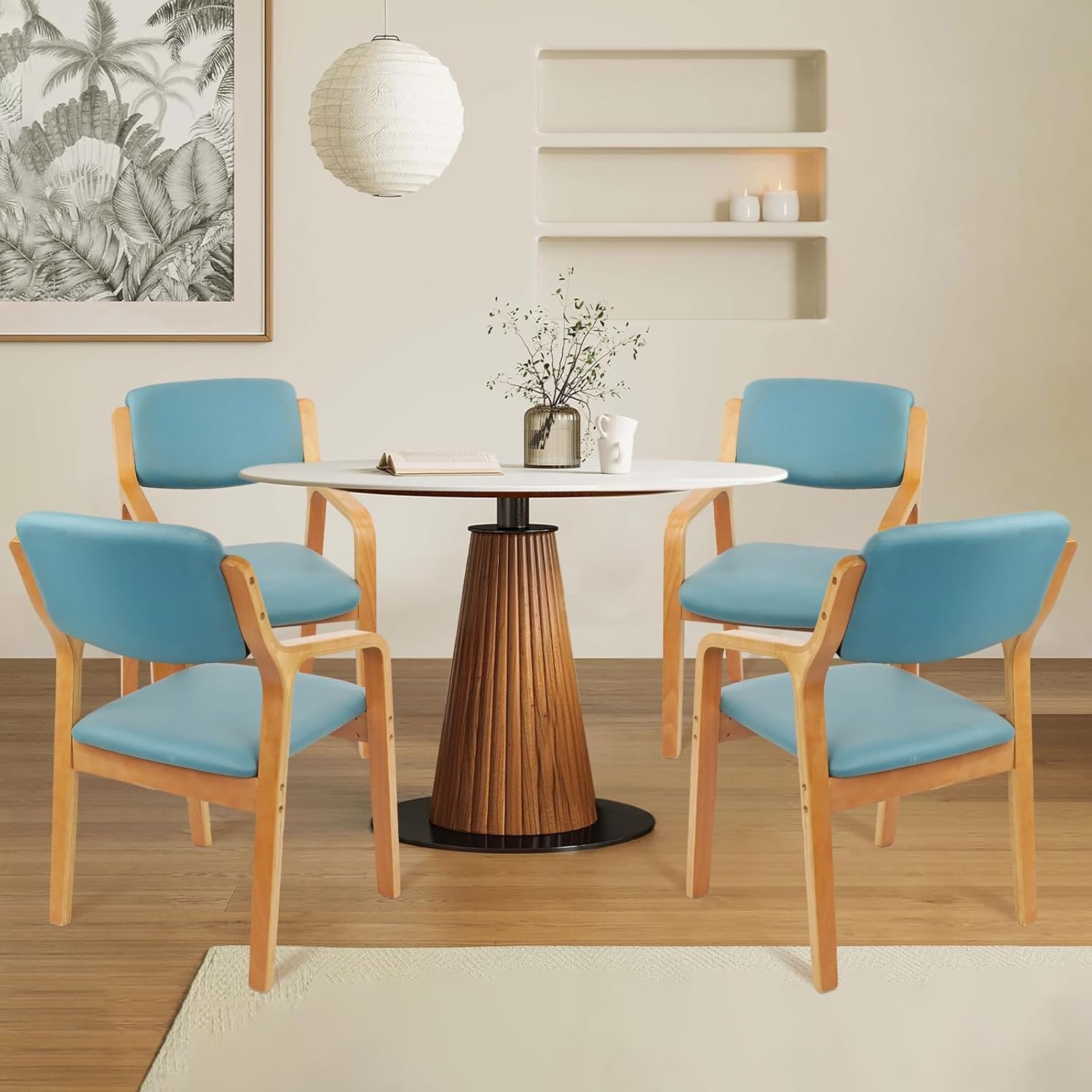 image:imageCLATINA Dining Chairs Modern Fabric Upholstered Kitchen Side Chair Ergonomic Padded Cushion Backrest Wood Accent Chair Farmhouse Dinner Chair for Kitchen Dining Room Blue
