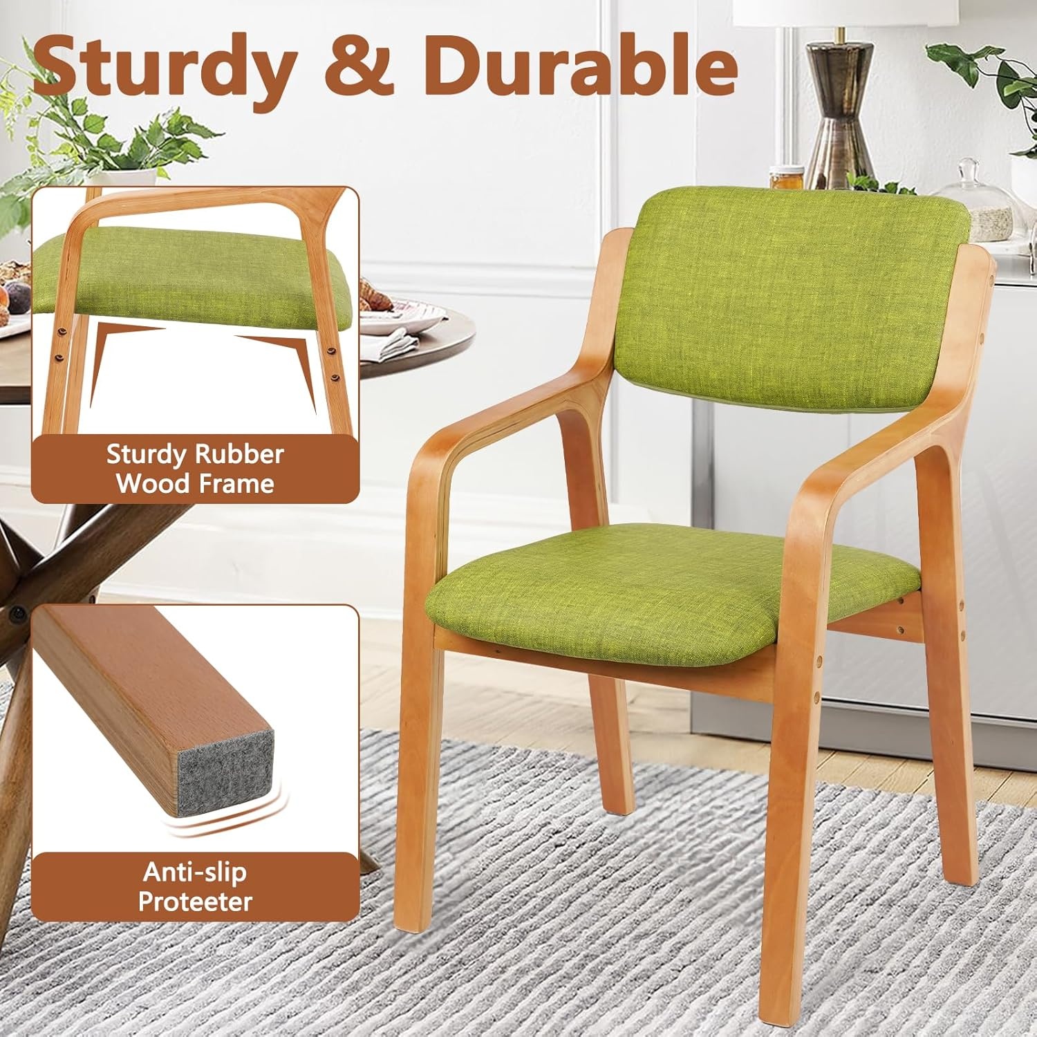 image:imageCLATINA Dining Chairs Modern Fabric Upholstered Kitchen Side Chair Ergonomic Padded Cushion Backrest Wood Accent Chair Farmhouse Dinner Chair for Kitchen Dining Room Blue
