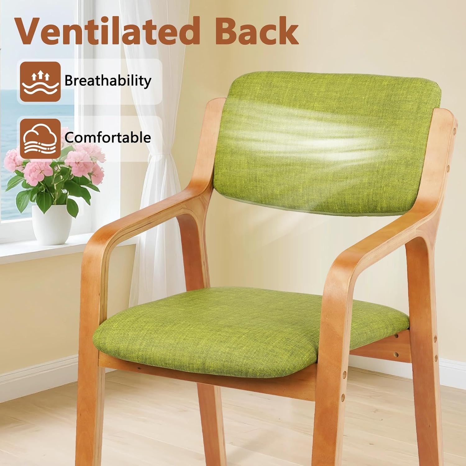 image:imageCLATINA Dining Chairs Modern Fabric Upholstered Kitchen Side Chair Ergonomic Padded Cushion Backrest Wood Accent Chair Farmhouse Dinner Chair for Kitchen Dining Room Blue