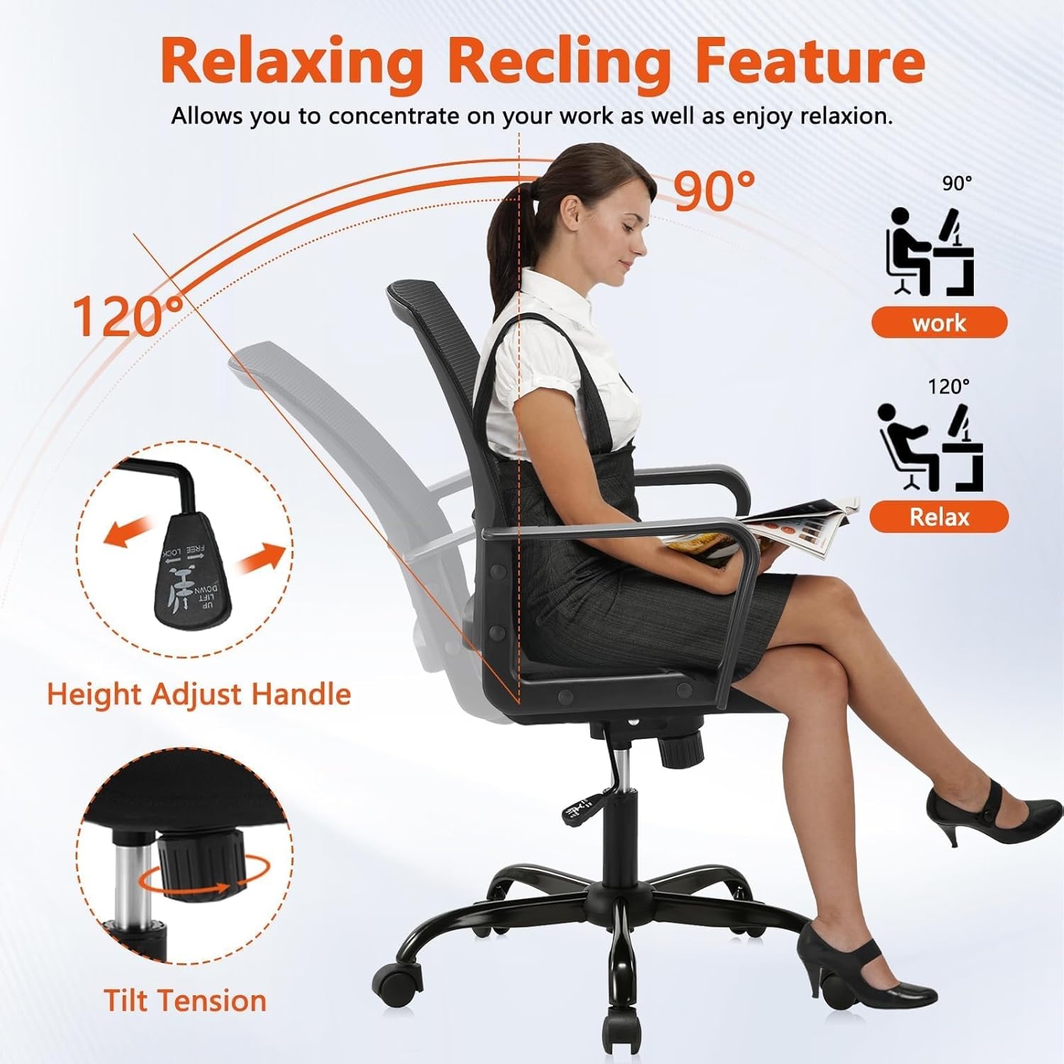 image:imageCLATINA Ergonomic Rolling Mesh Desk Chair with Executive Lumbar Support and Adjustable Swivel Design for Home Office Computer Black 2 PackBlack