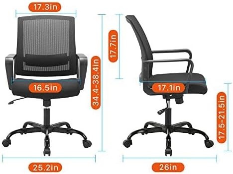 image:imageCLATINA Ergonomic Rolling Mesh Desk Chair with Executive Lumbar Support and Adjustable Swivel Design for Home Office Computer Black 2 PackBlack