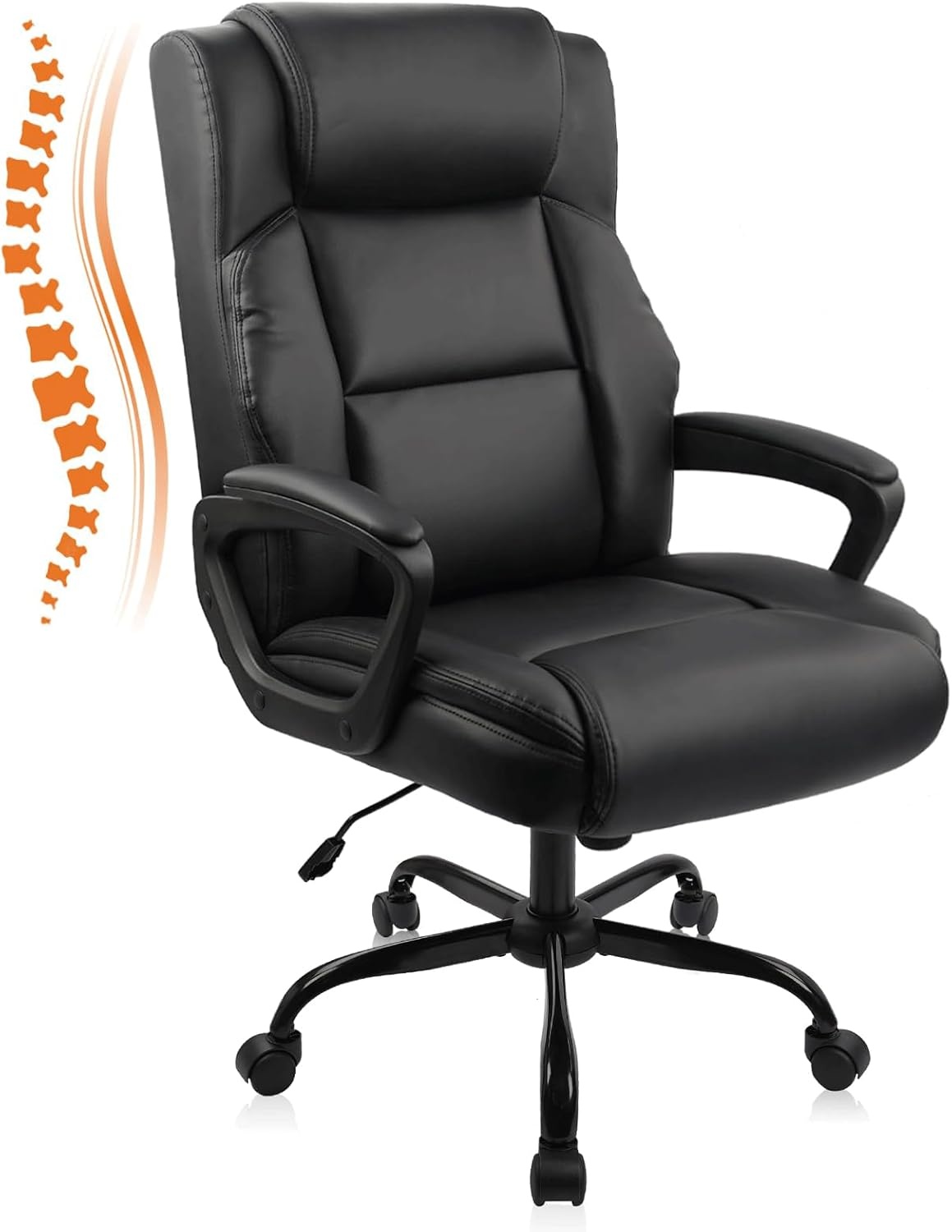 image:imageCLATINA Executive Office Chair Big and Tall Leather Ergonomic Desk Chair with Lumbar Support and Padded Armrestes Adjustable Heigh Swivel Computer Task Chair with Rocking FunctionBlack 450 LBS