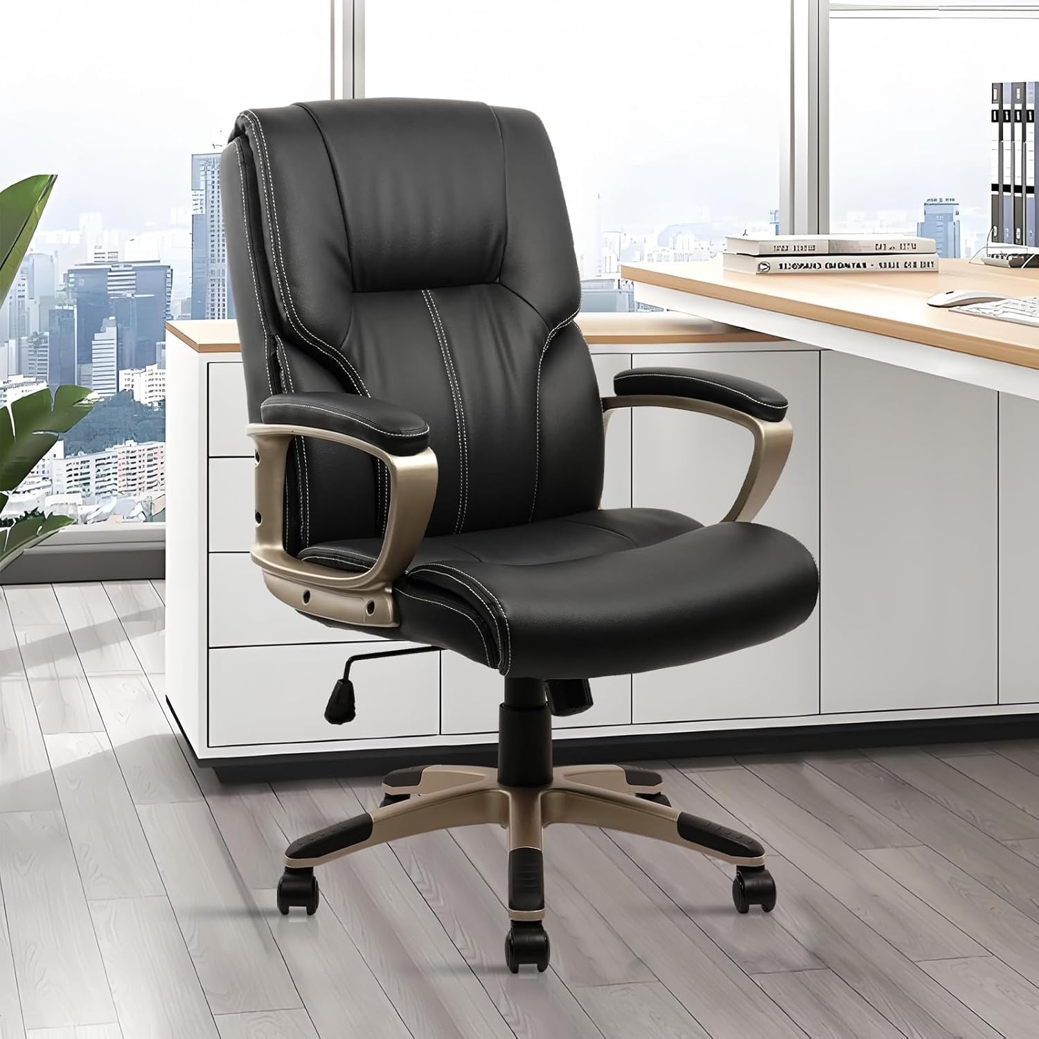 image:imageCLATINA Executive Office Chair with High Back PU Leather Chairs with Wheels and Arms Managerial Chairs with Soft Padded Armrest Lumbar Support Swivel Rolling Computer Desk Chair 400 LBS