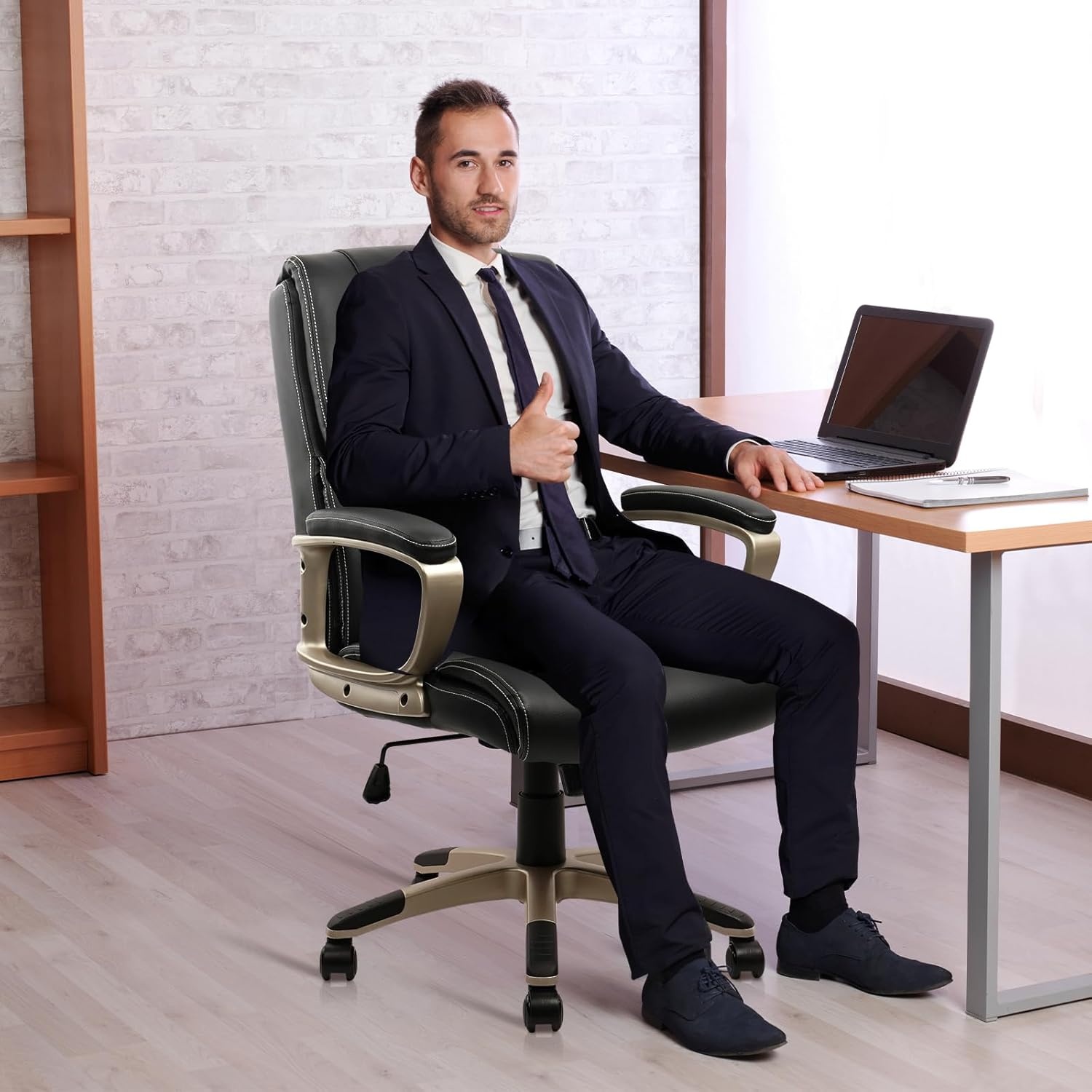 image:imageCLATINA Executive Office Chair with High Back PU Leather Chairs with Wheels and Arms Managerial Chairs with Soft Padded Armrest Lumbar Support Swivel Rolling Computer Desk Chair 400 LBS