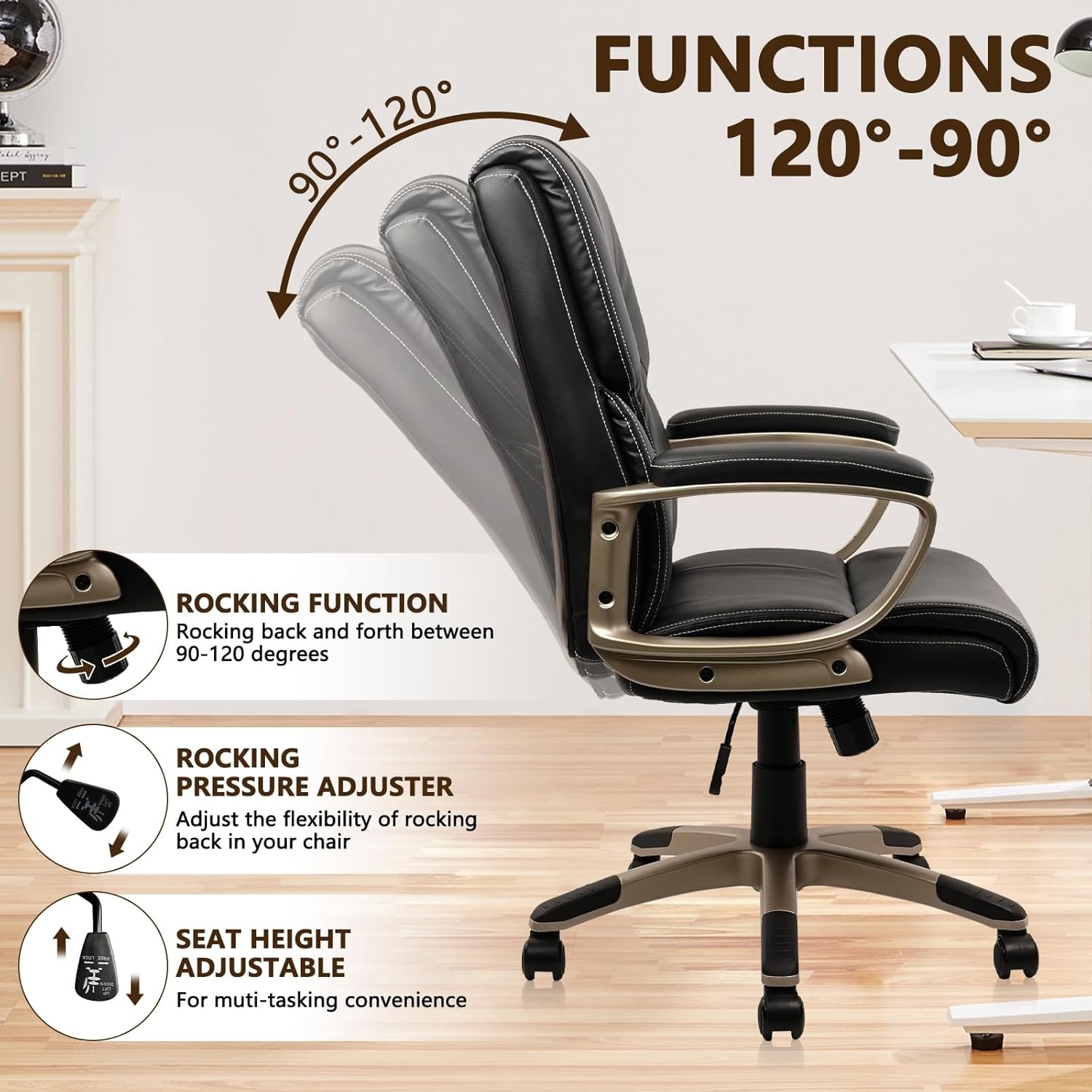 image:imageCLATINA Executive Office Chair with High Back PU Leather Chairs with Wheels and Arms Managerial Chairs with Soft Padded Armrest Lumbar Support Swivel Rolling Computer Desk Chair 400 LBS Set of 2