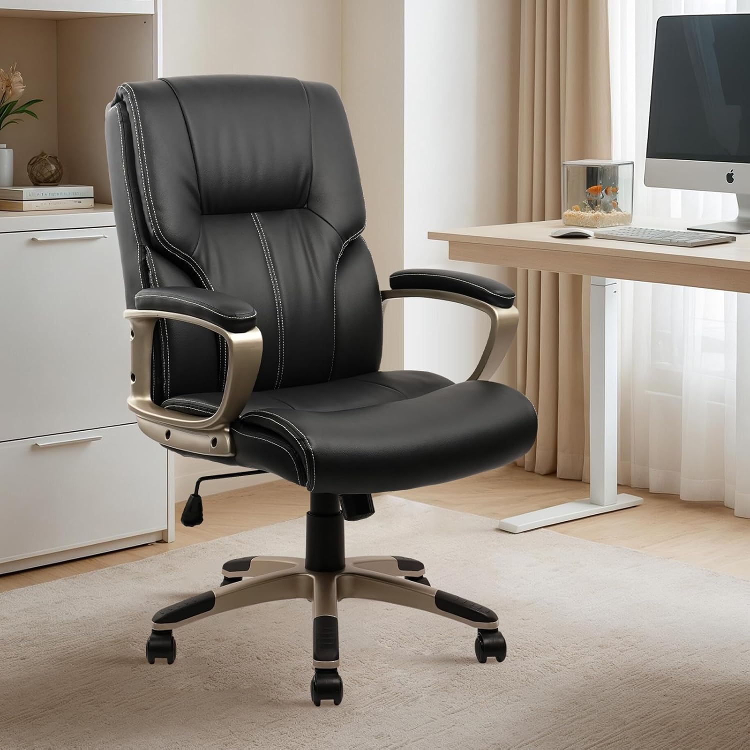 image:imageCLATINA Executive Office Chair with High Back PU Leather Chairs with Wheels and Arms Managerial Chairs with Soft Padded Armrest Lumbar Support Swivel Rolling Computer Desk Chair 400 LBS Set of 2