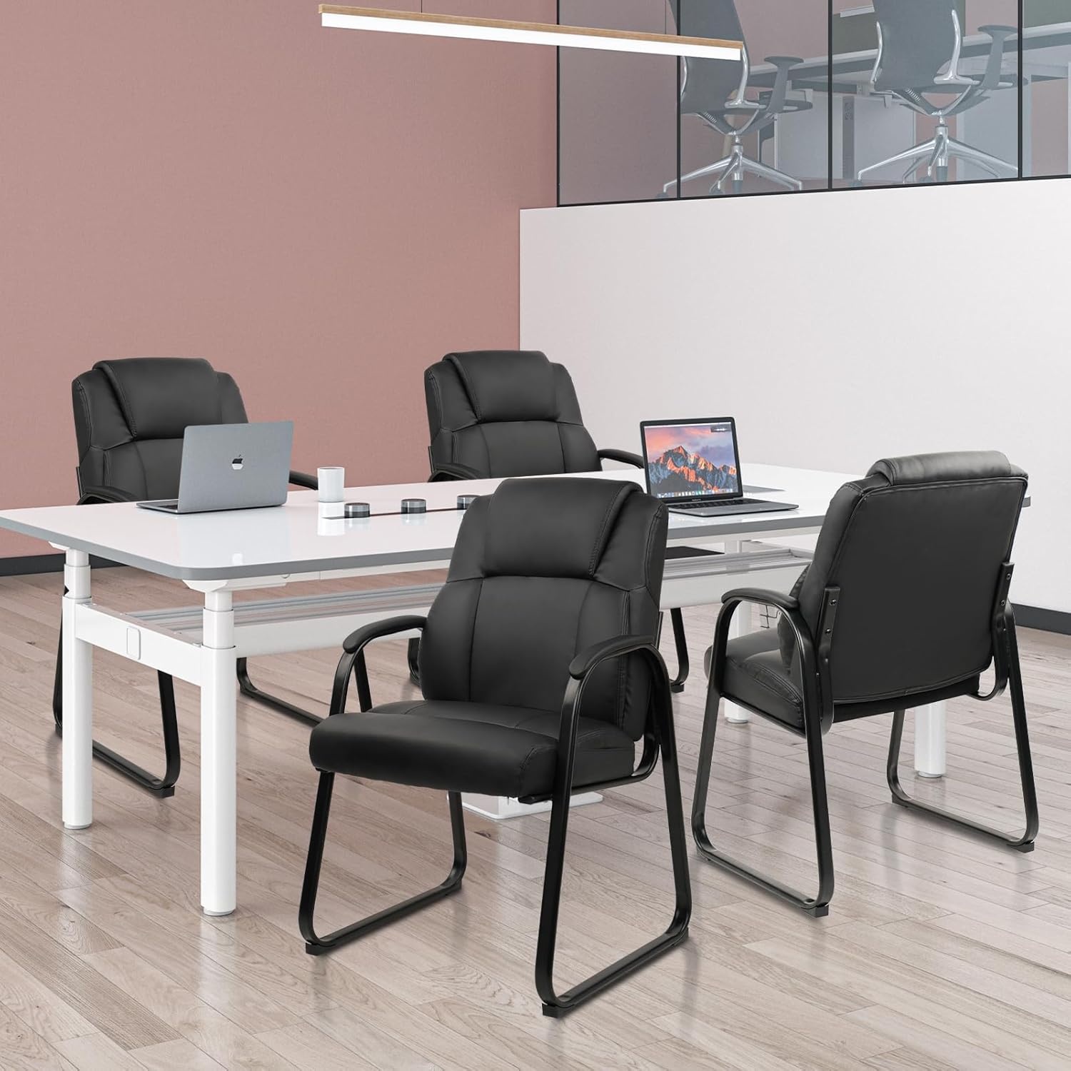 image:imageCLATINA Leather Guest Chair with Padded Arm Rest for Reception Meeting Conference and Waiting Room Side Office Home BlackBlackseldbase